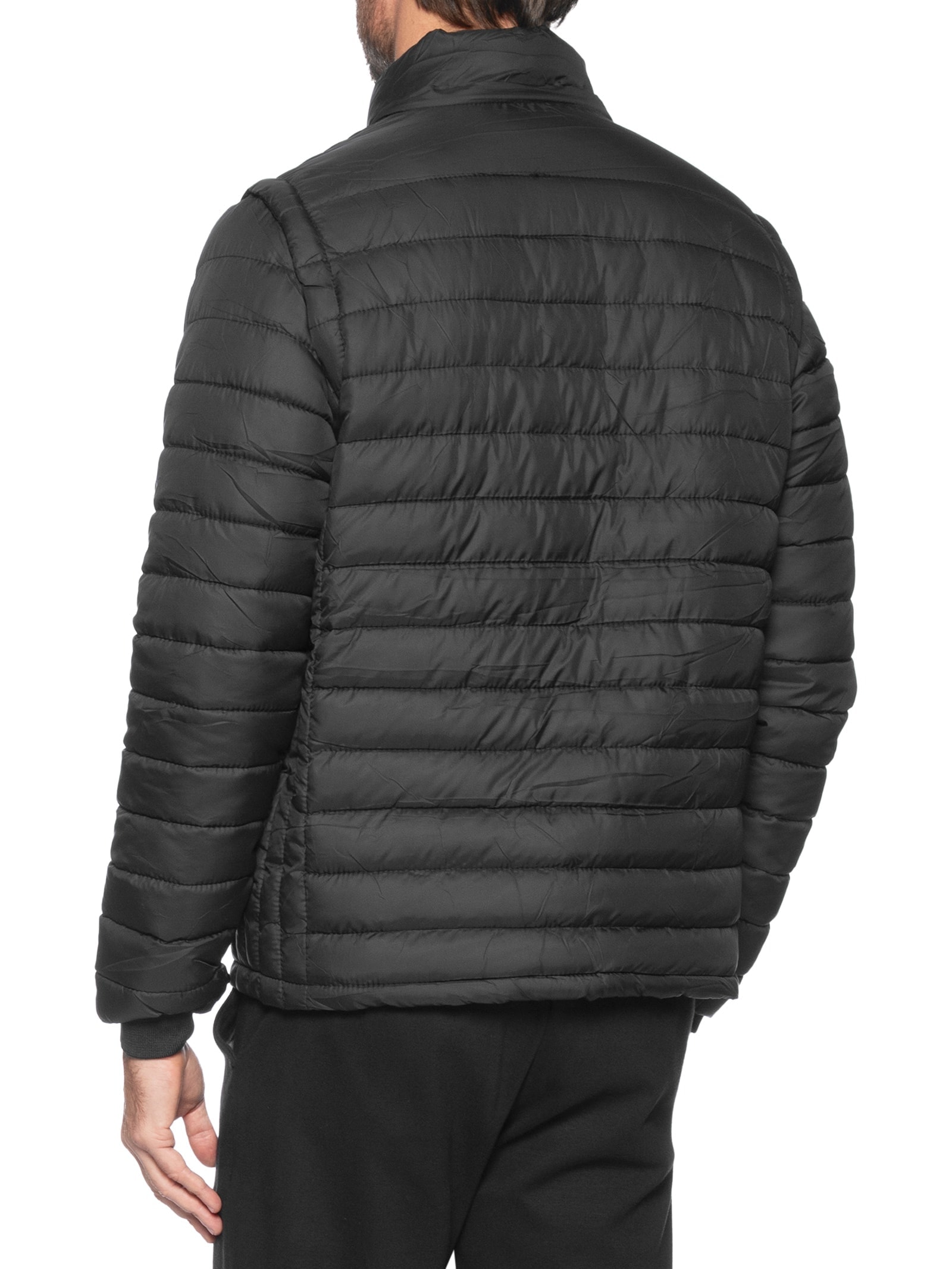 Jaqueta Masculina Puffer Com Capuz Nylon Vira Colete Preto Basiq Men