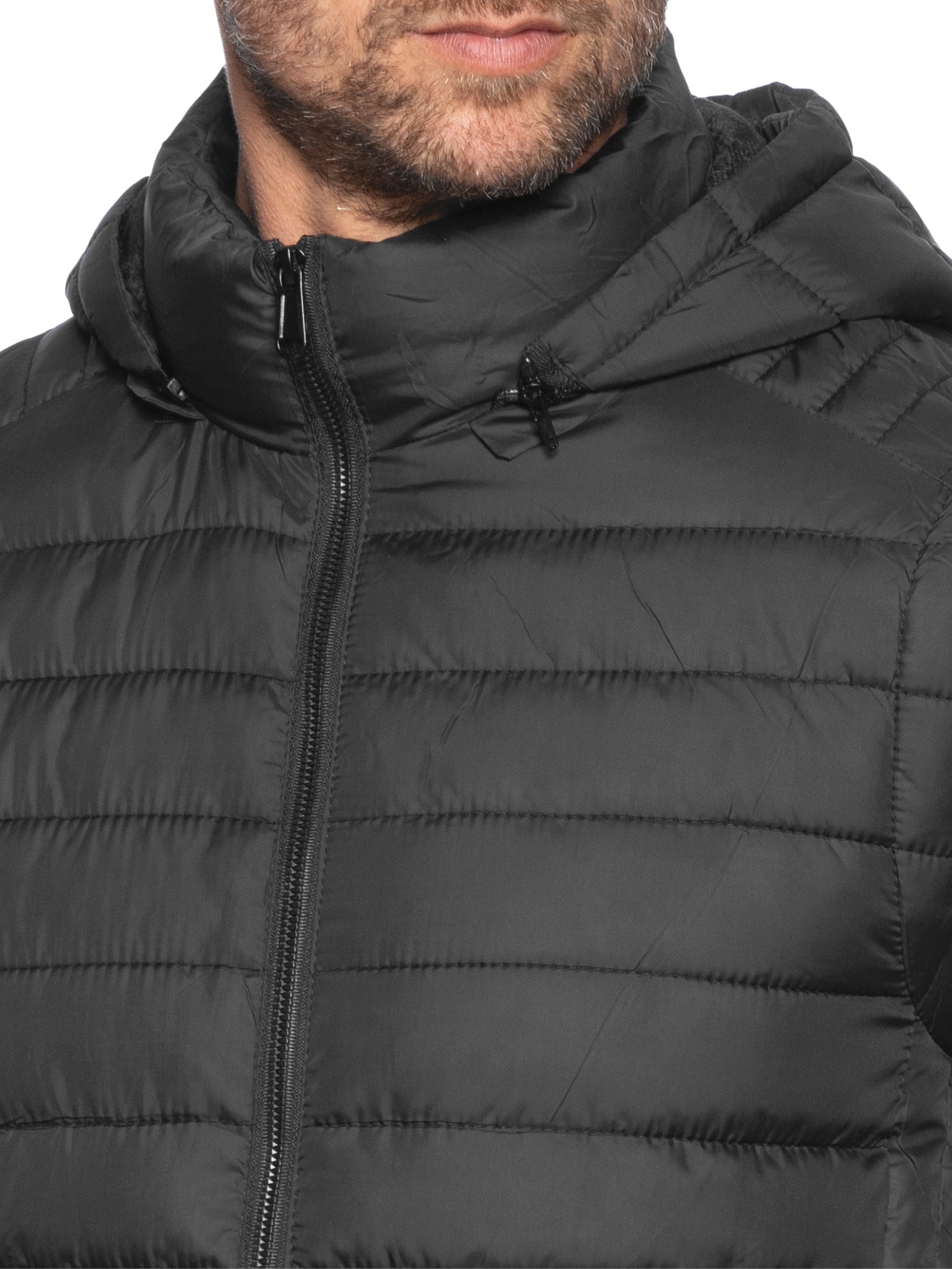 Jaqueta Masculina Puffer Com Capuz Nylon Vira Colete Preto Basiq Men