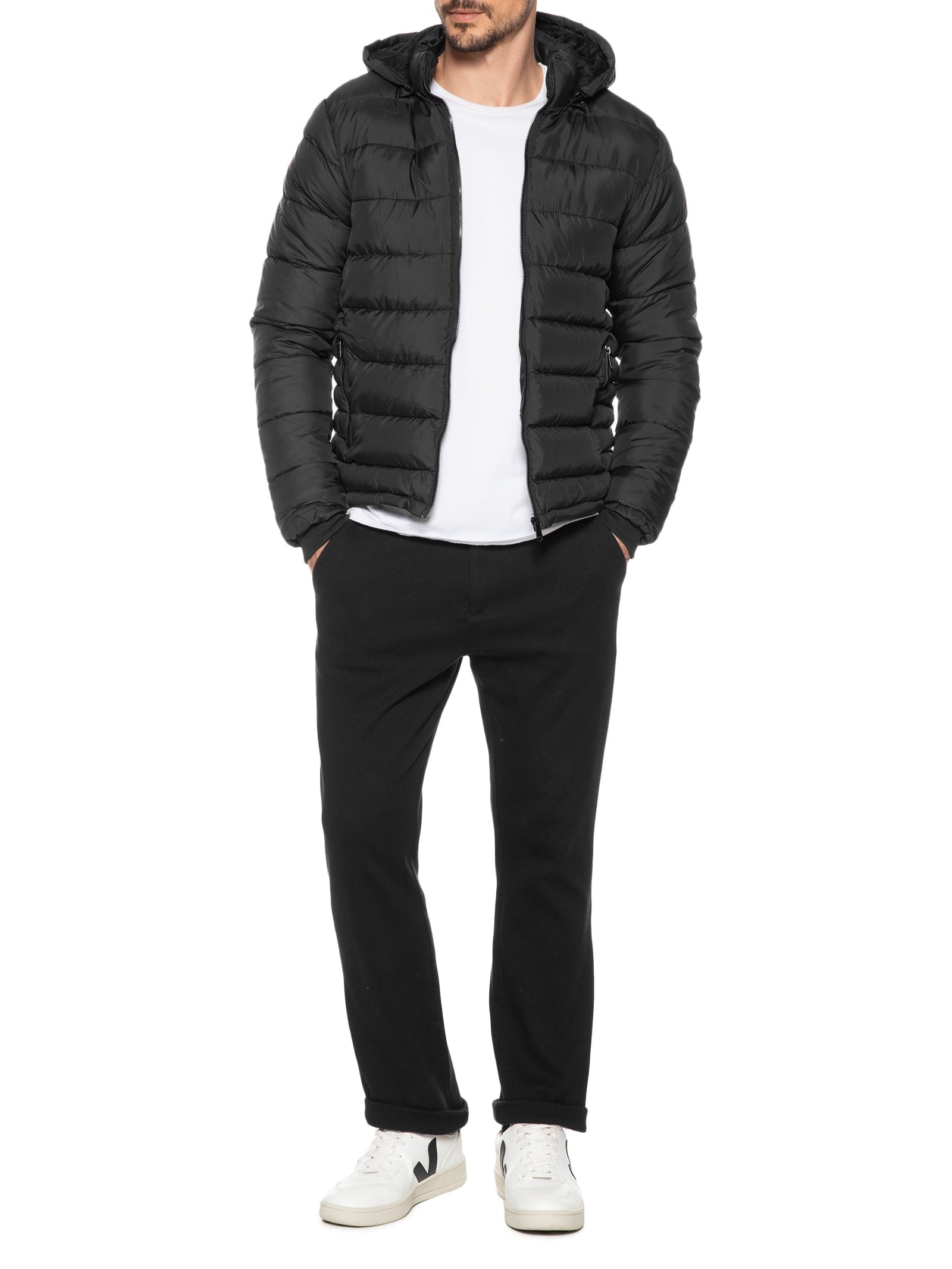 Jaqueta Masculina Puffer Com Capuz Preto Basiq Men