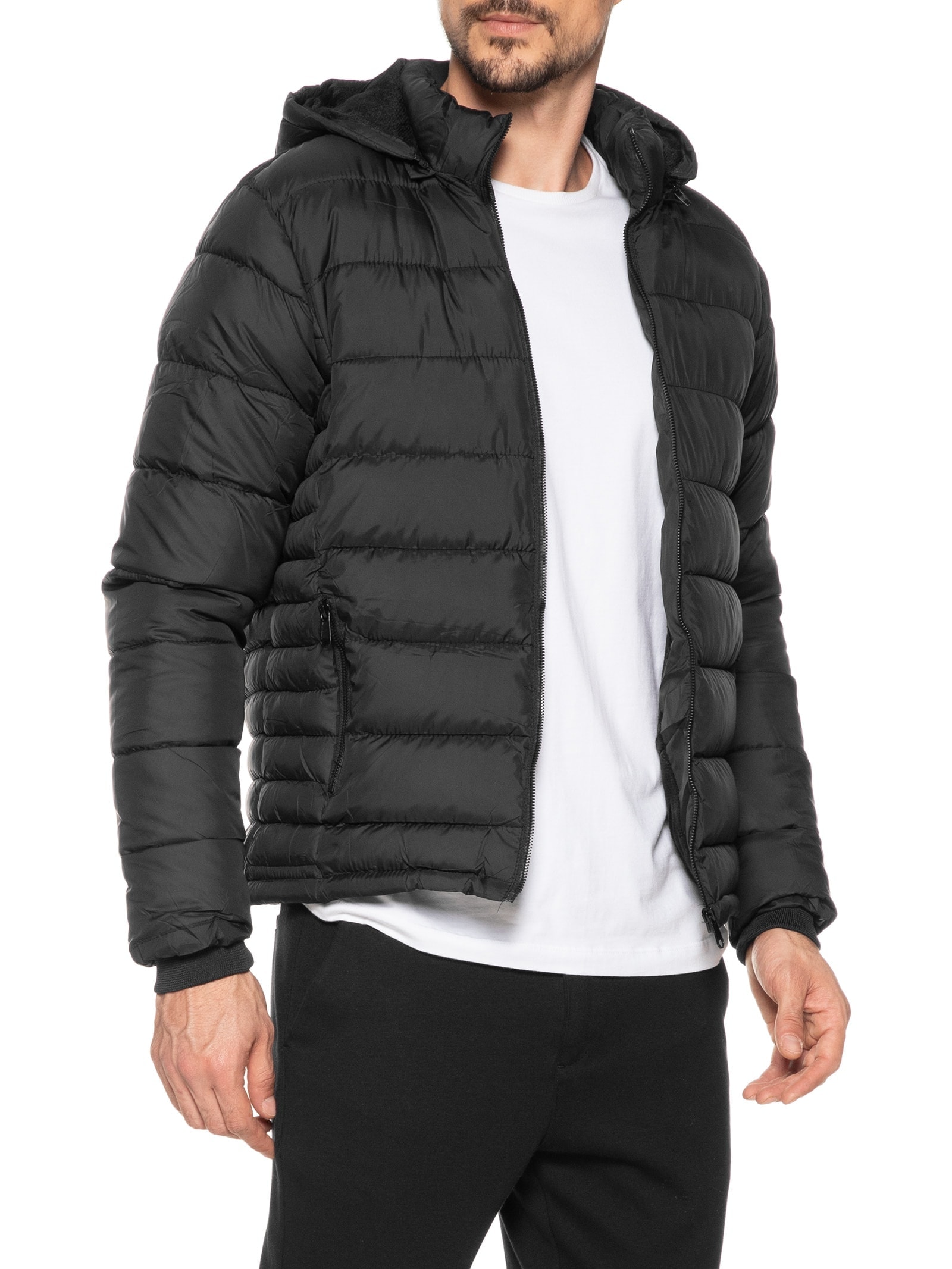 Jaqueta Masculina Puffer Com Capuz Preto Basiq Men