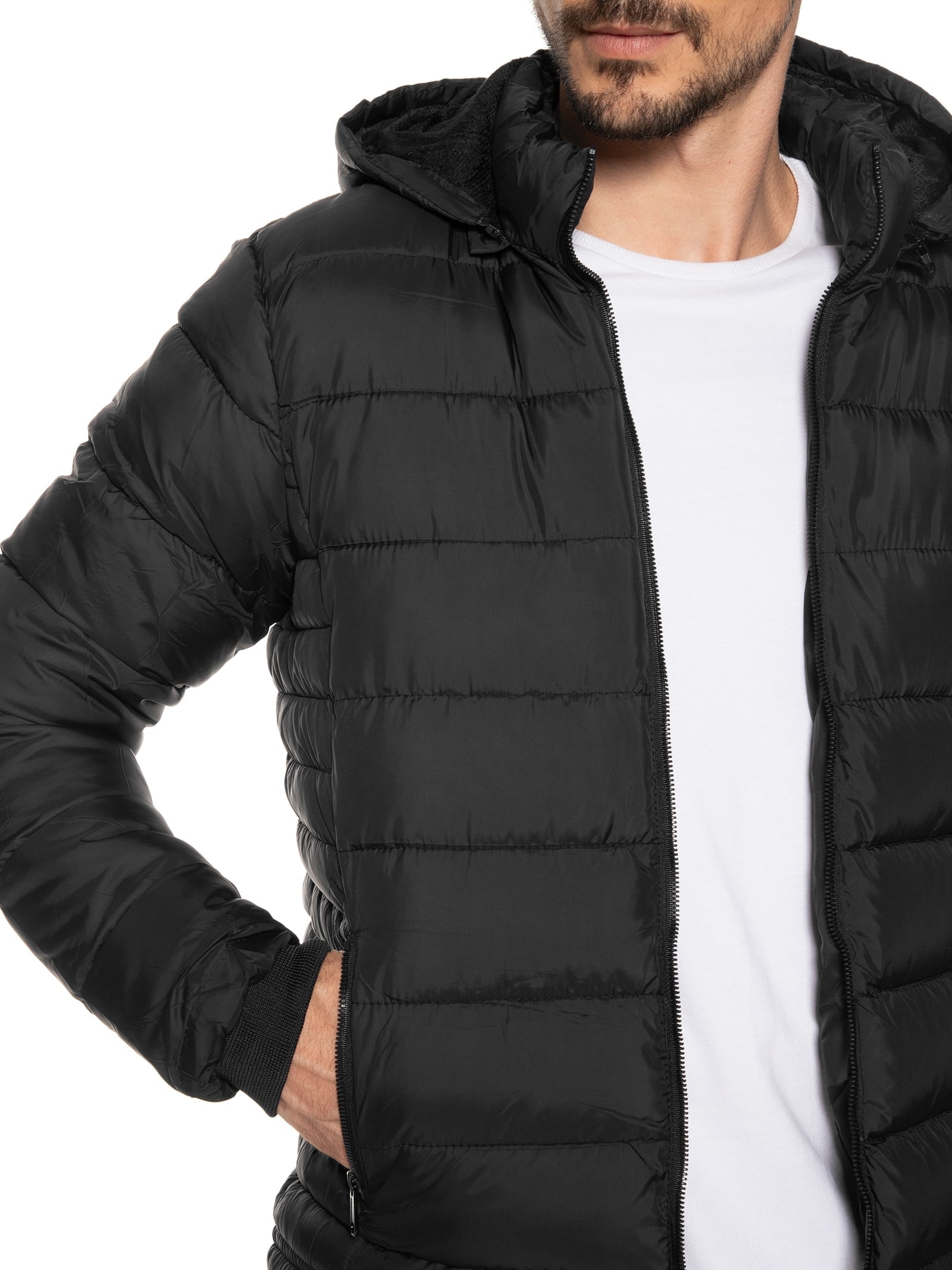 Jaqueta Masculina Puffer Com Capuz Preto Basiq Men