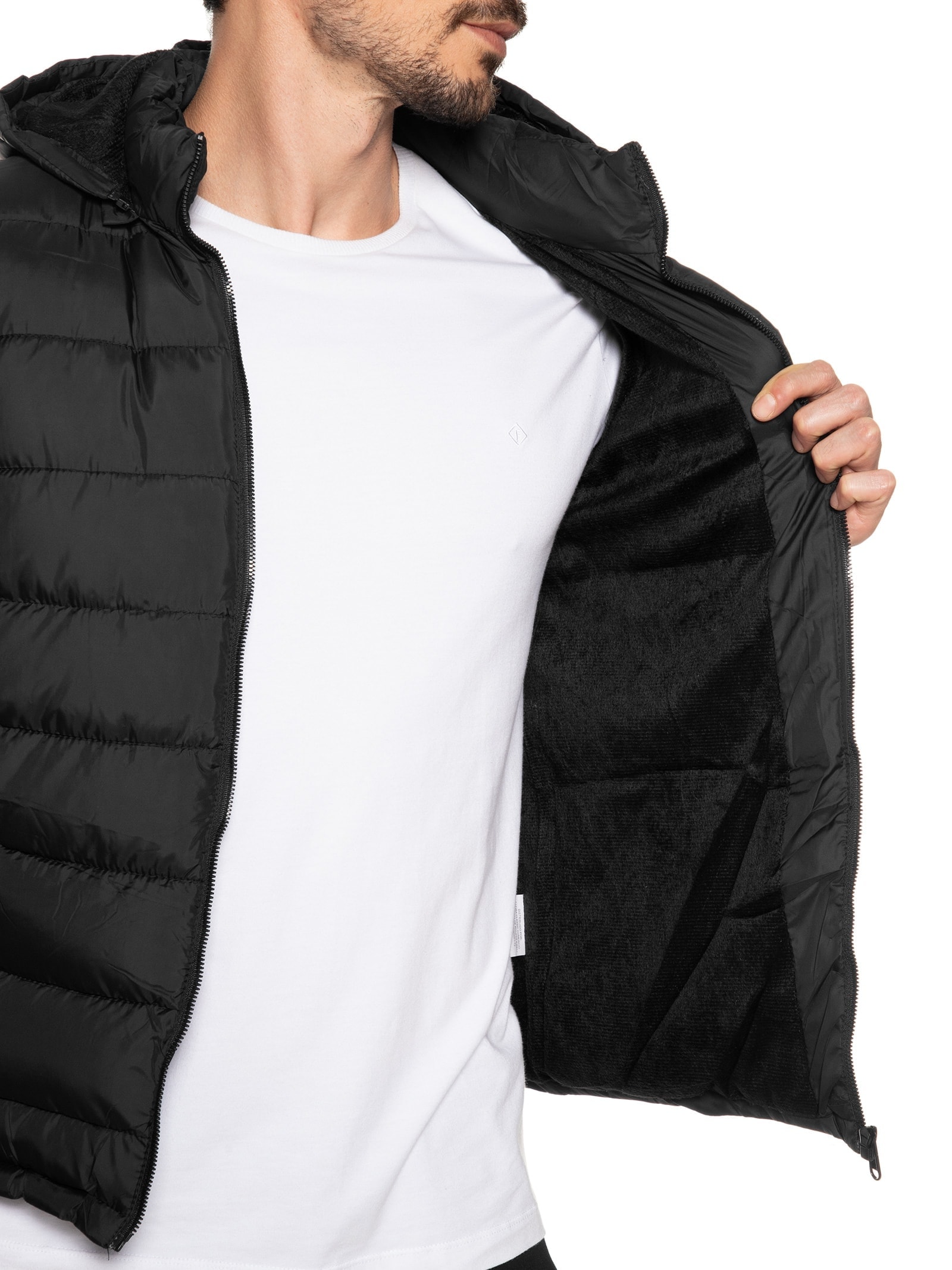 Jaqueta Masculina Puffer Com Capuz Preto Basiq Men