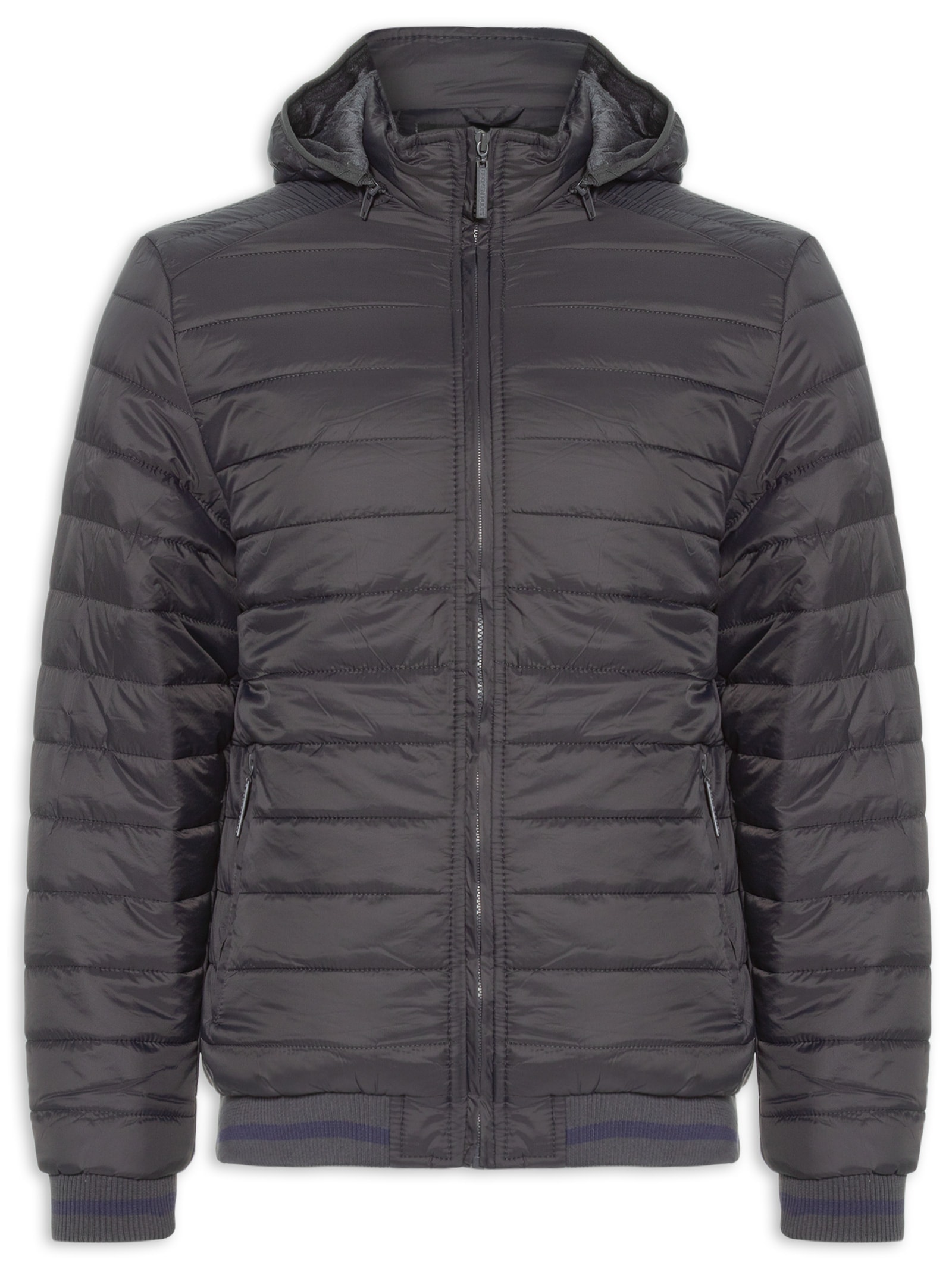 Jaqueta Masculina Puffer Com Capuz Removível Cinza  '2 Essential