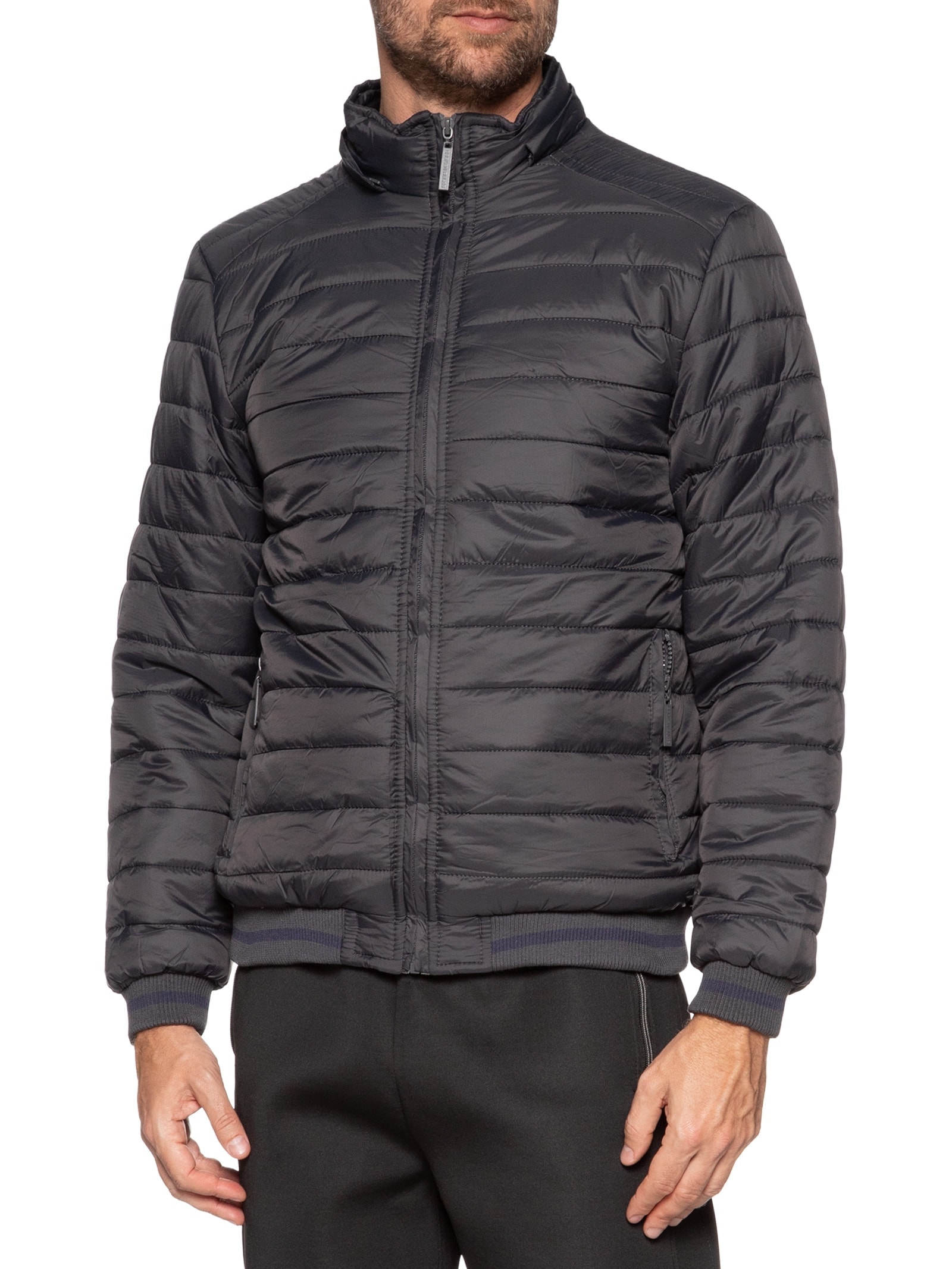 Jaqueta Masculina Puffer Com Capuz Removível Cinza  '2 Essential