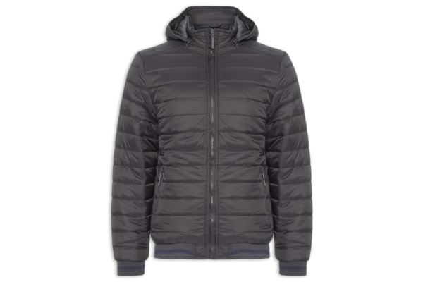 Jaqueta Masculina Puffer Com Capuz Removível - Cinza 