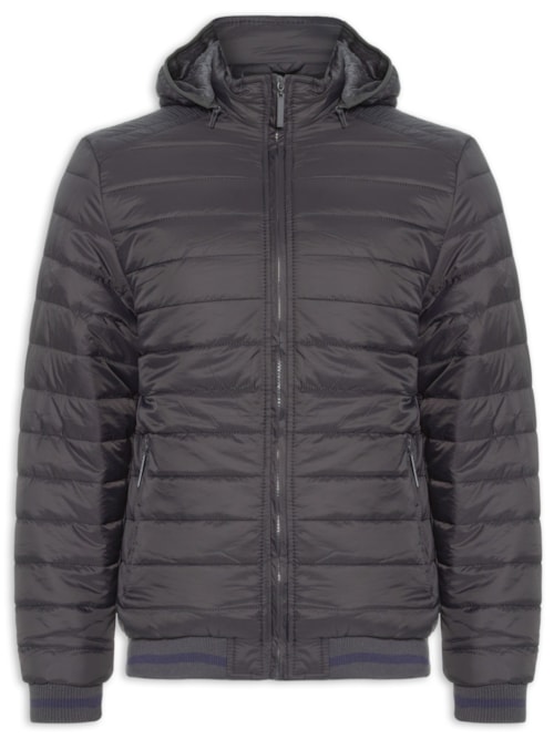 Jaqueta Masculina Puffer Com Capuz Removível – Cinza