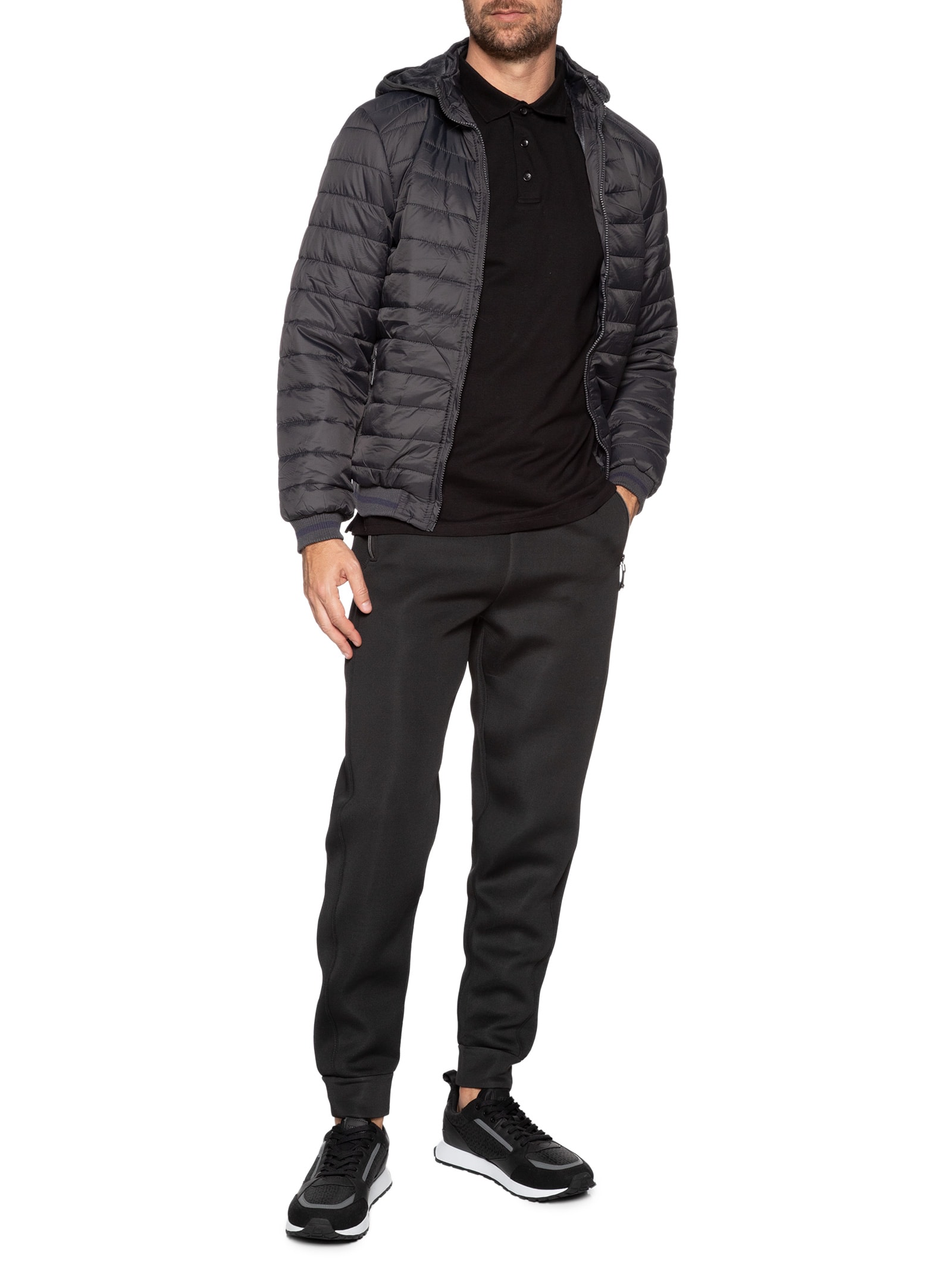 Jaqueta Masculina Puffer Com Capuz Removível Cinza  '2 Essential