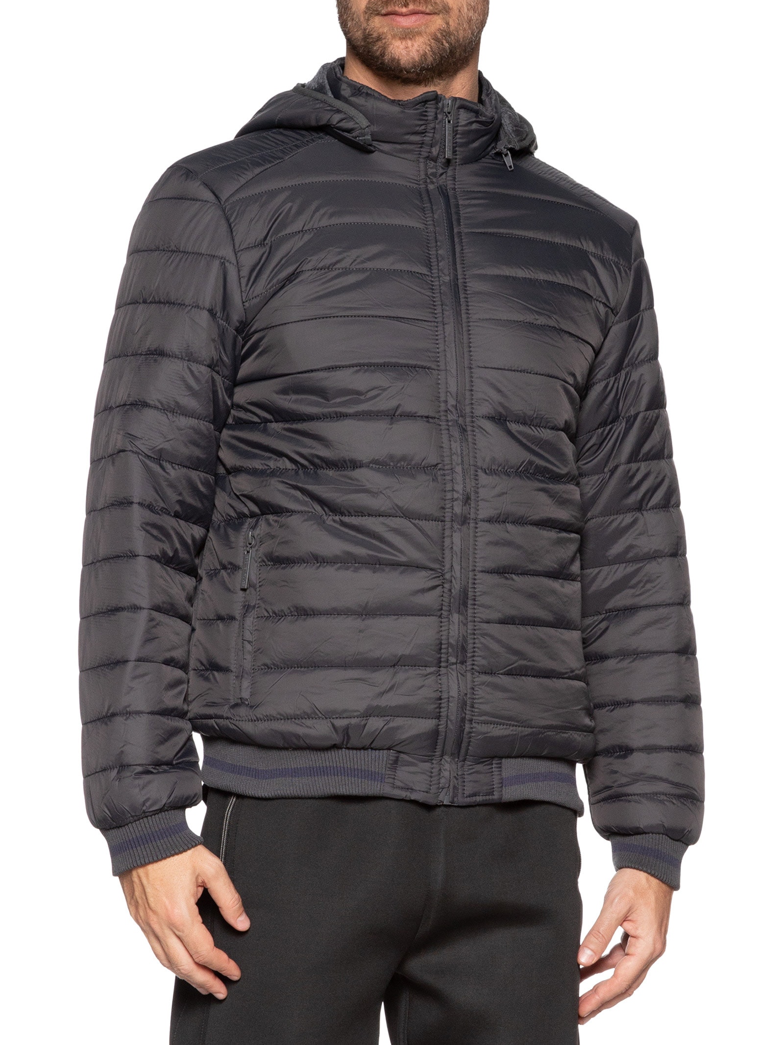 Jaqueta Masculina Puffer Com Capuz Removível Cinza  '2 Essential