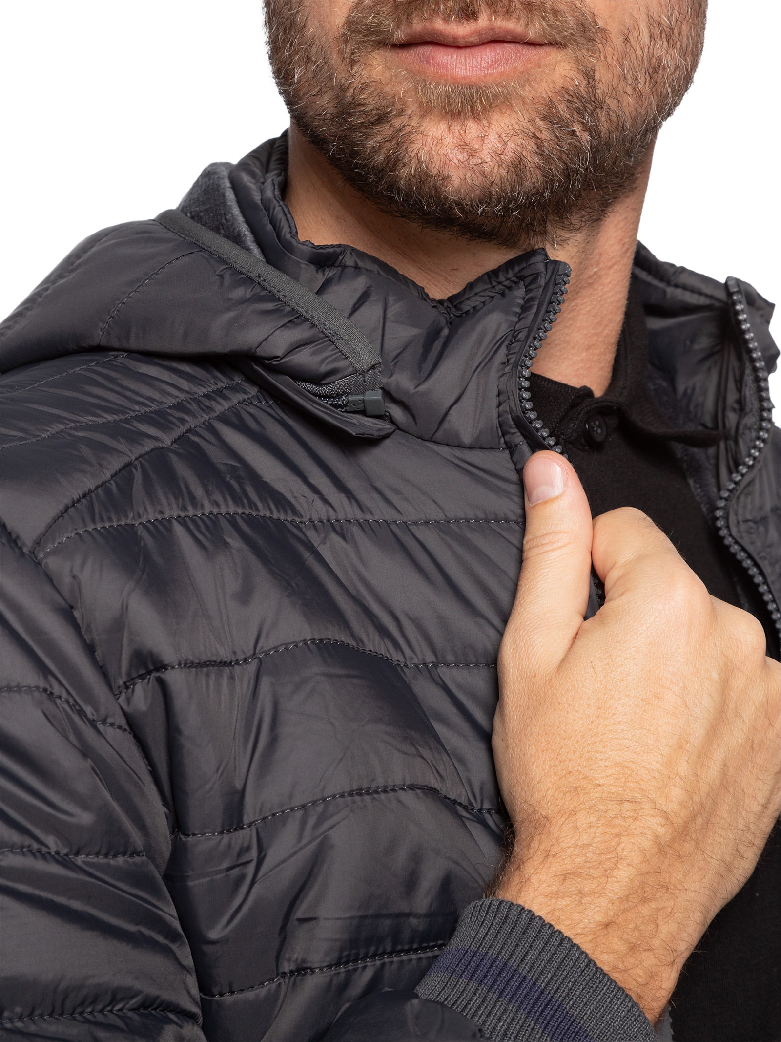 Jaqueta Masculina Puffer Com Capuz Removível Cinza  '2 Essential
