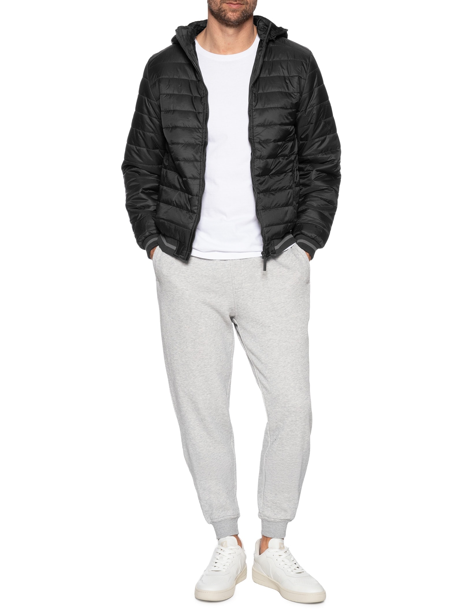 Jaqueta Masculina Puffer Com Capuz Removível Preto '2 Essential