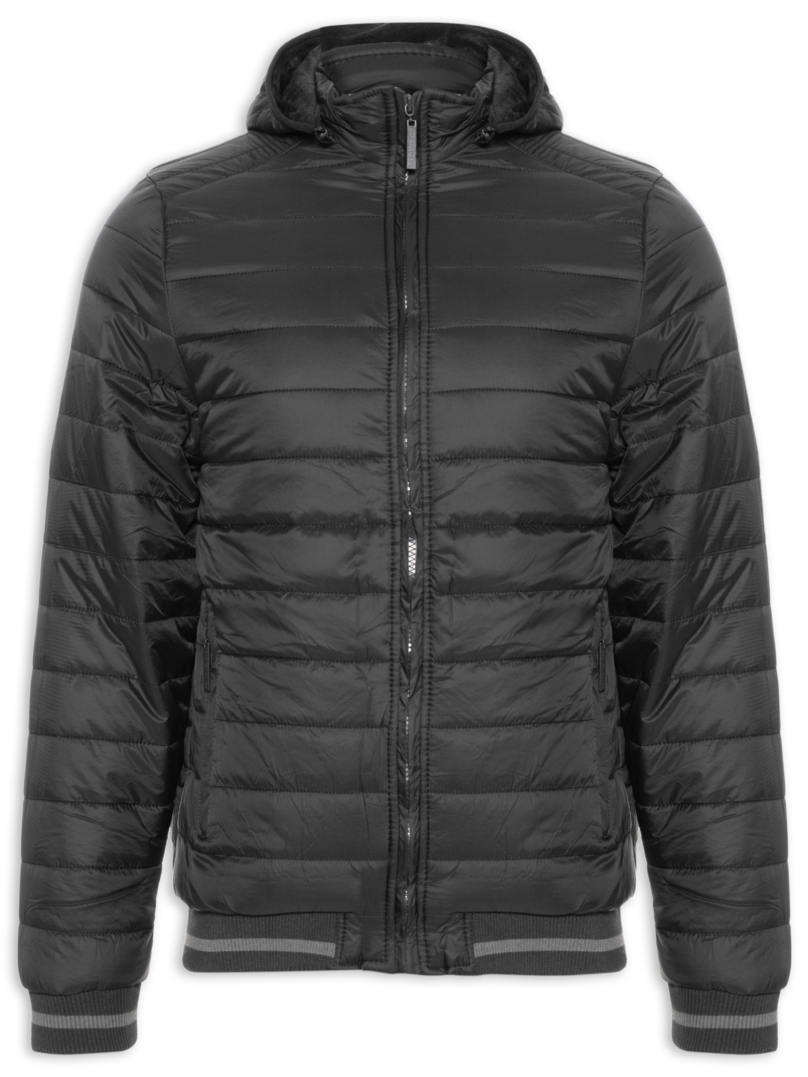 Jaqueta Masculina Puffer Com Capuz Removível Preto '2 Essential