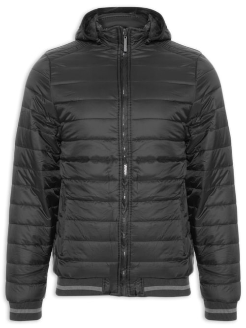 Jaqueta Masculina Puffer Com Capuz Removível – Preto