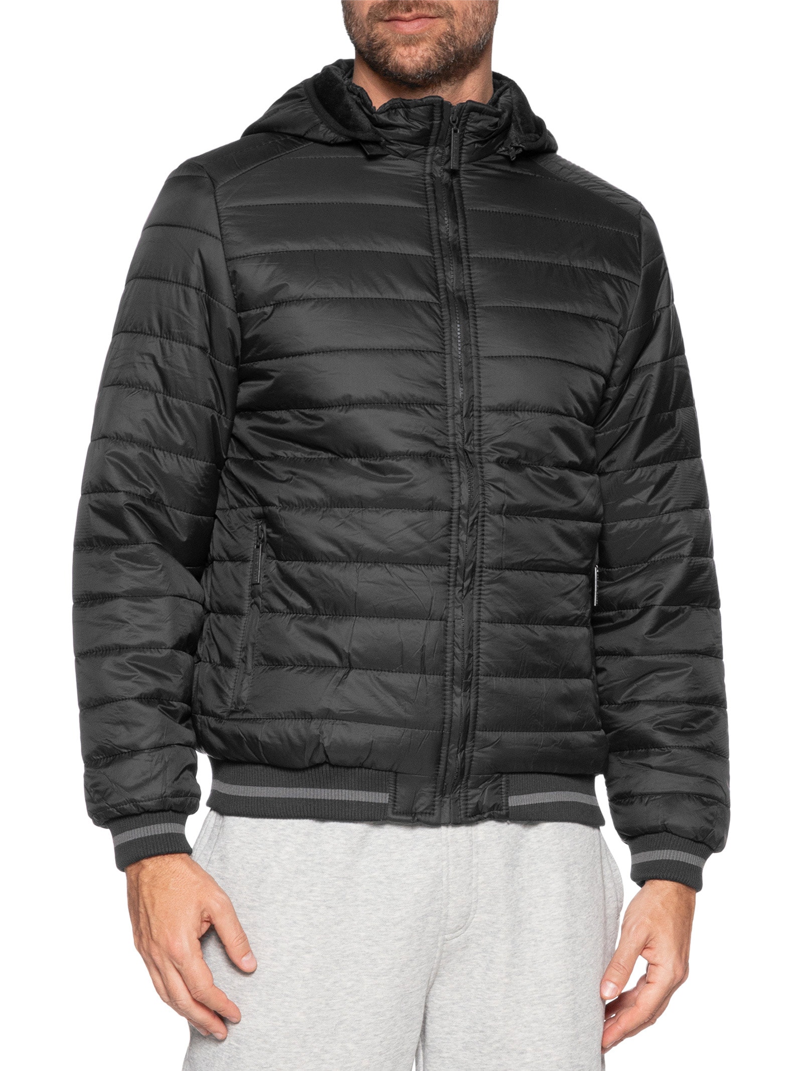 Jaqueta Masculina Puffer Com Capuz Removível Preto '2 Essential