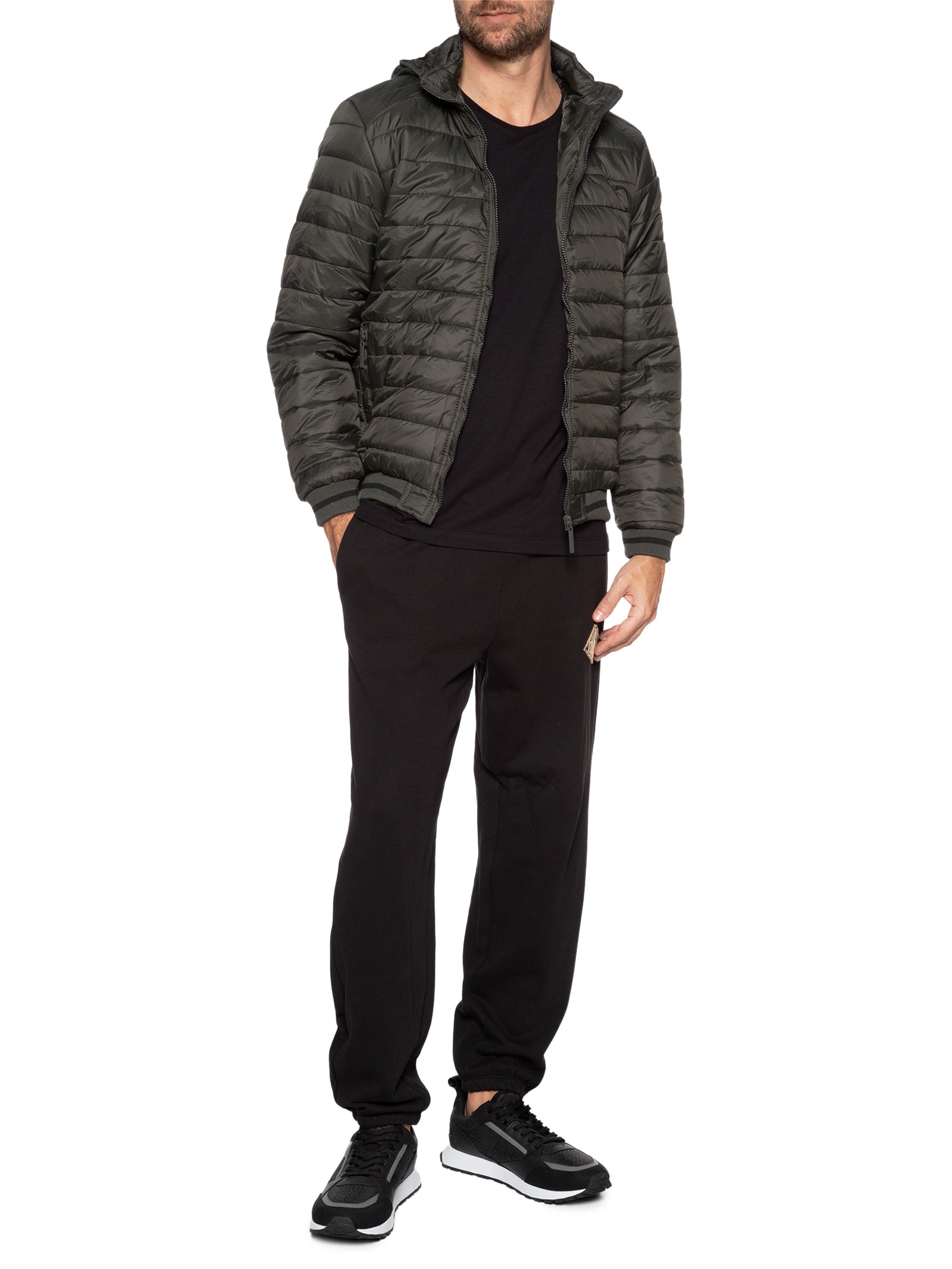 Jaqueta Masculina Puffer Com Capuz Removível Verde '2 Essential