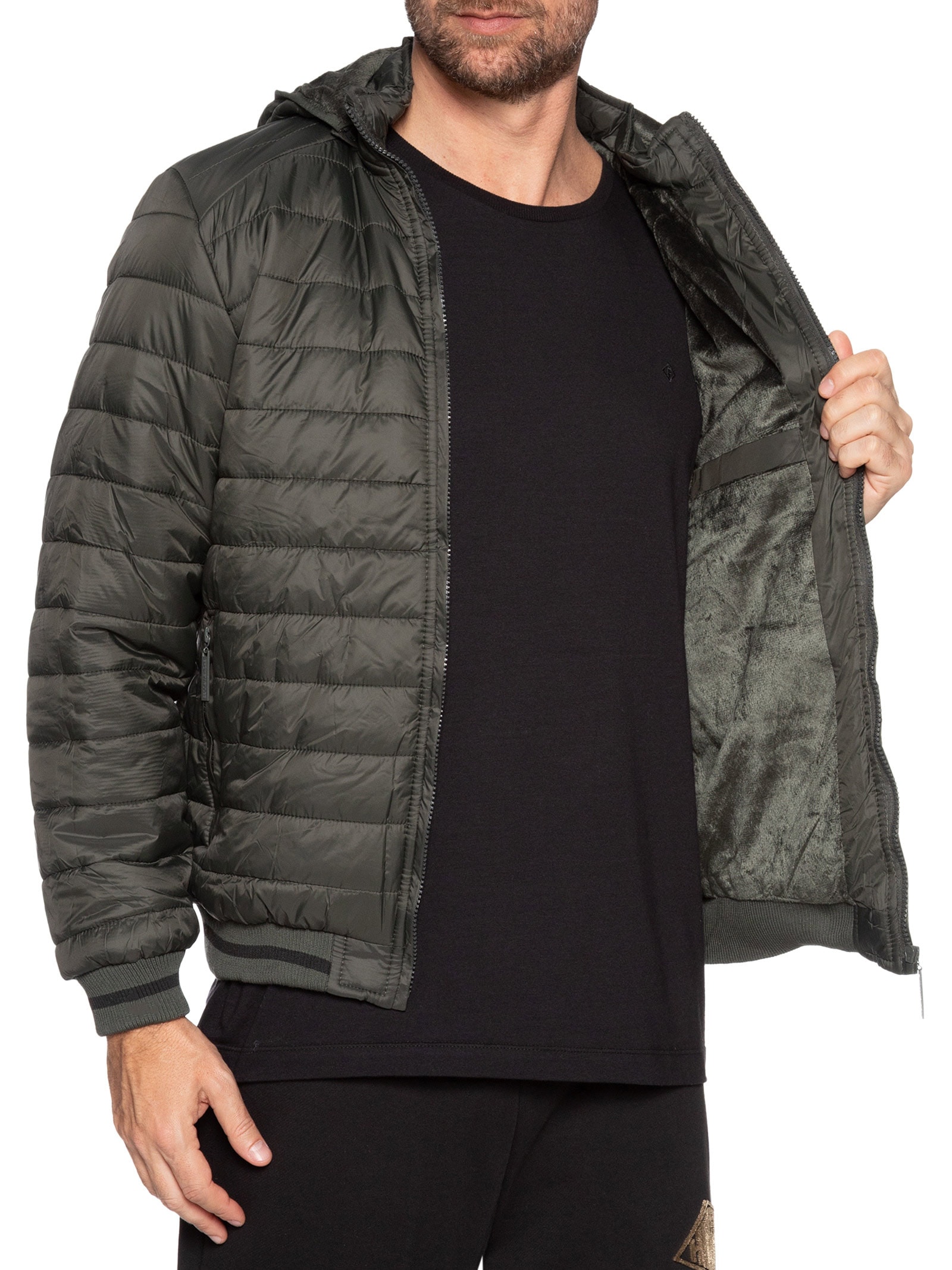 Jaqueta Masculina Puffer Com Capuz Removível Verde '2 Essential