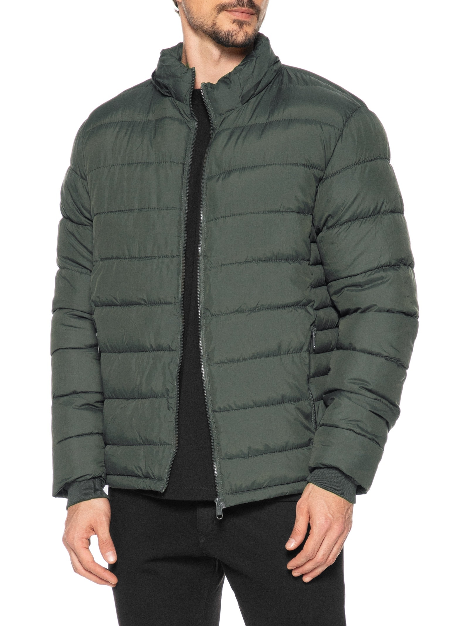 Jaqueta Masculina Puffer Com Capuz Verde Basiq Men