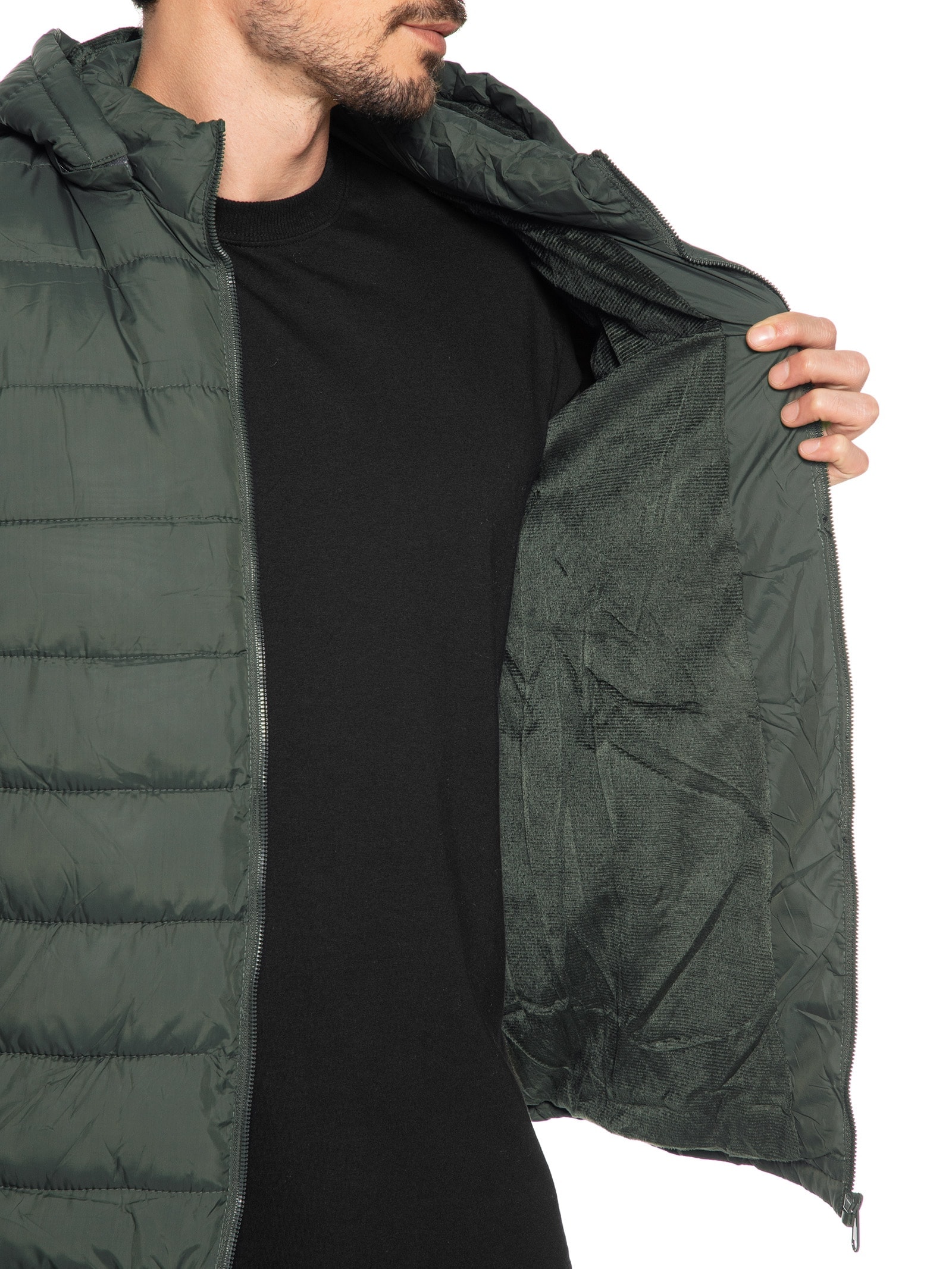 Jaqueta Masculina Puffer Com Capuz Verde Basiq Men