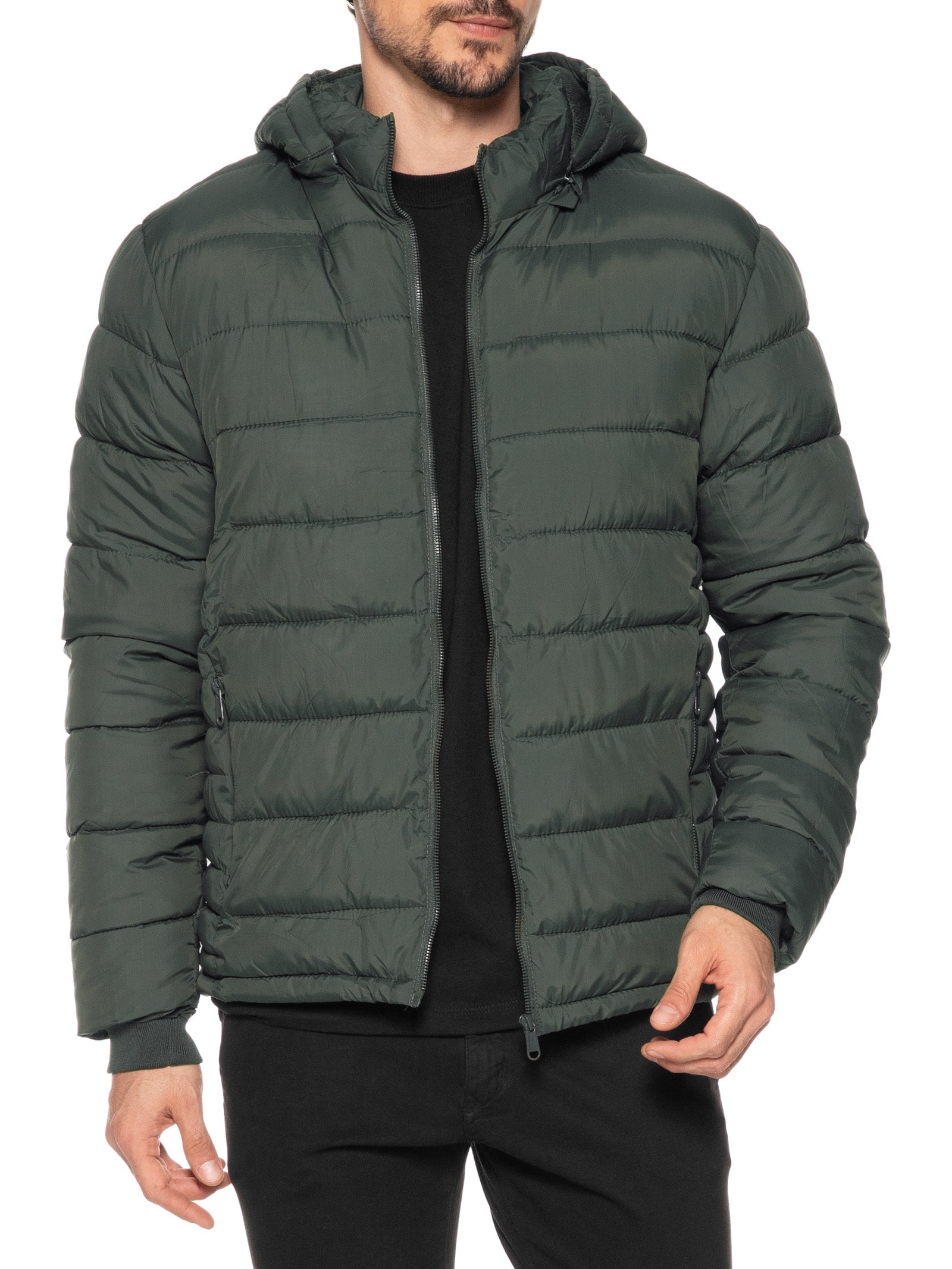 Jaqueta Masculina Puffer Com Capuz Verde Basiq Men