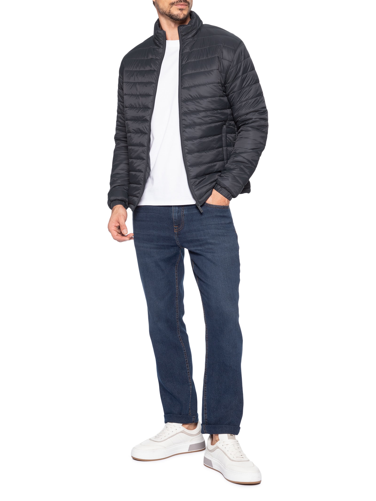 Jaqueta Masculina Puffer Com Saquinho Cinza '2 Essential