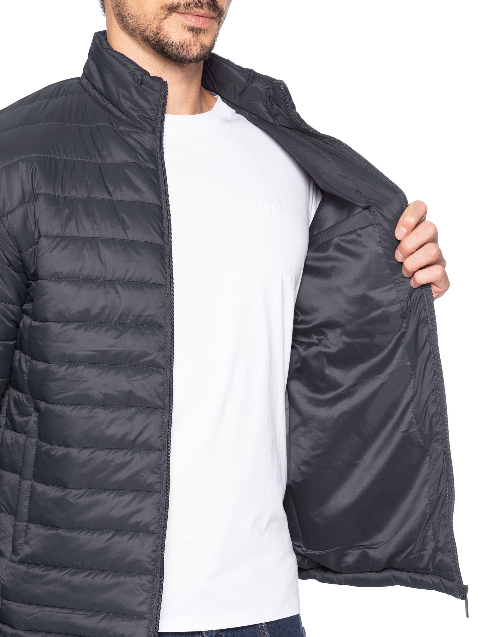 Jaqueta Masculina Puffer Com Saquinho Cinza '2 Essential