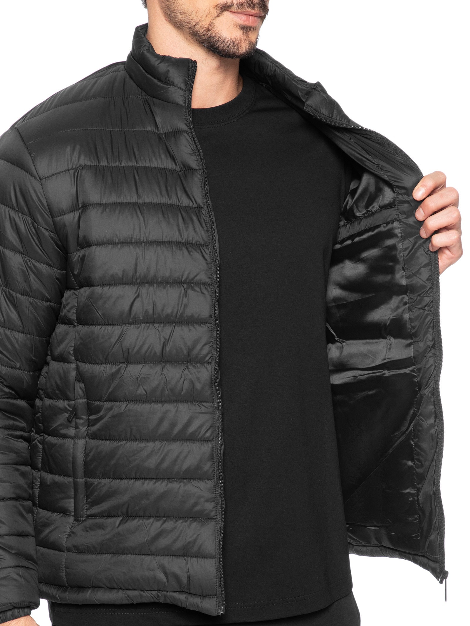 Jaqueta Masculina Puffer Com Saquinho Preto '2 Essential