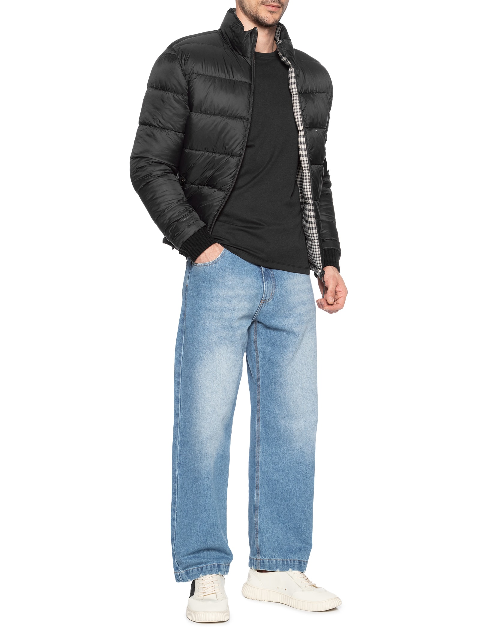 Osklen - Jaqueta Masculina Puffer Double Face Interno Xadrez - Preto