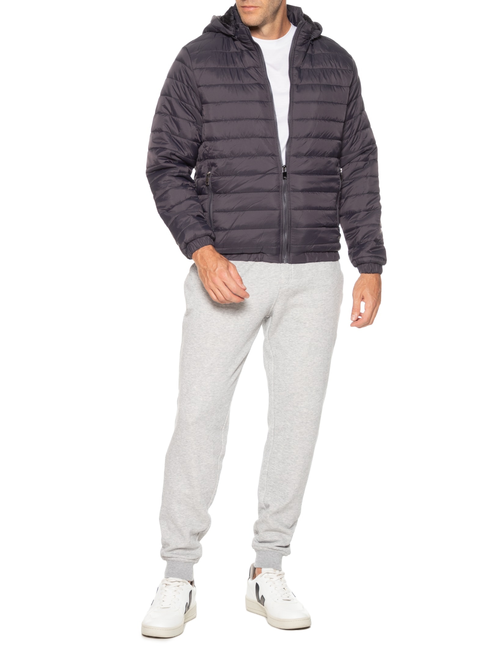 Jaqueta Masculina Puffer Forro Pelúciado Cinza Basiq Men