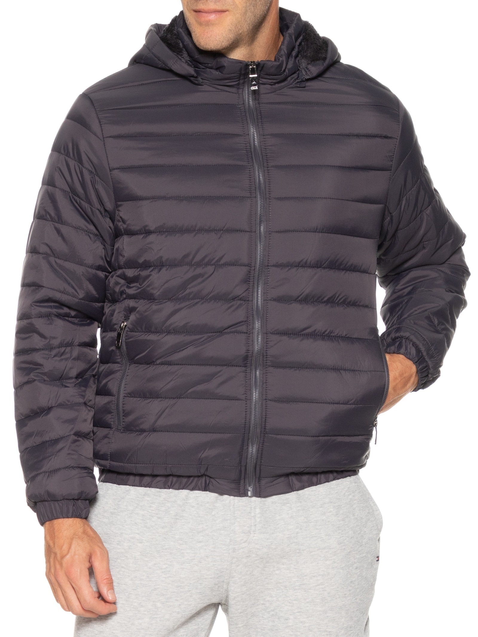 Jaqueta Masculina Puffer Forro Pelúciado Cinza Basiq Men