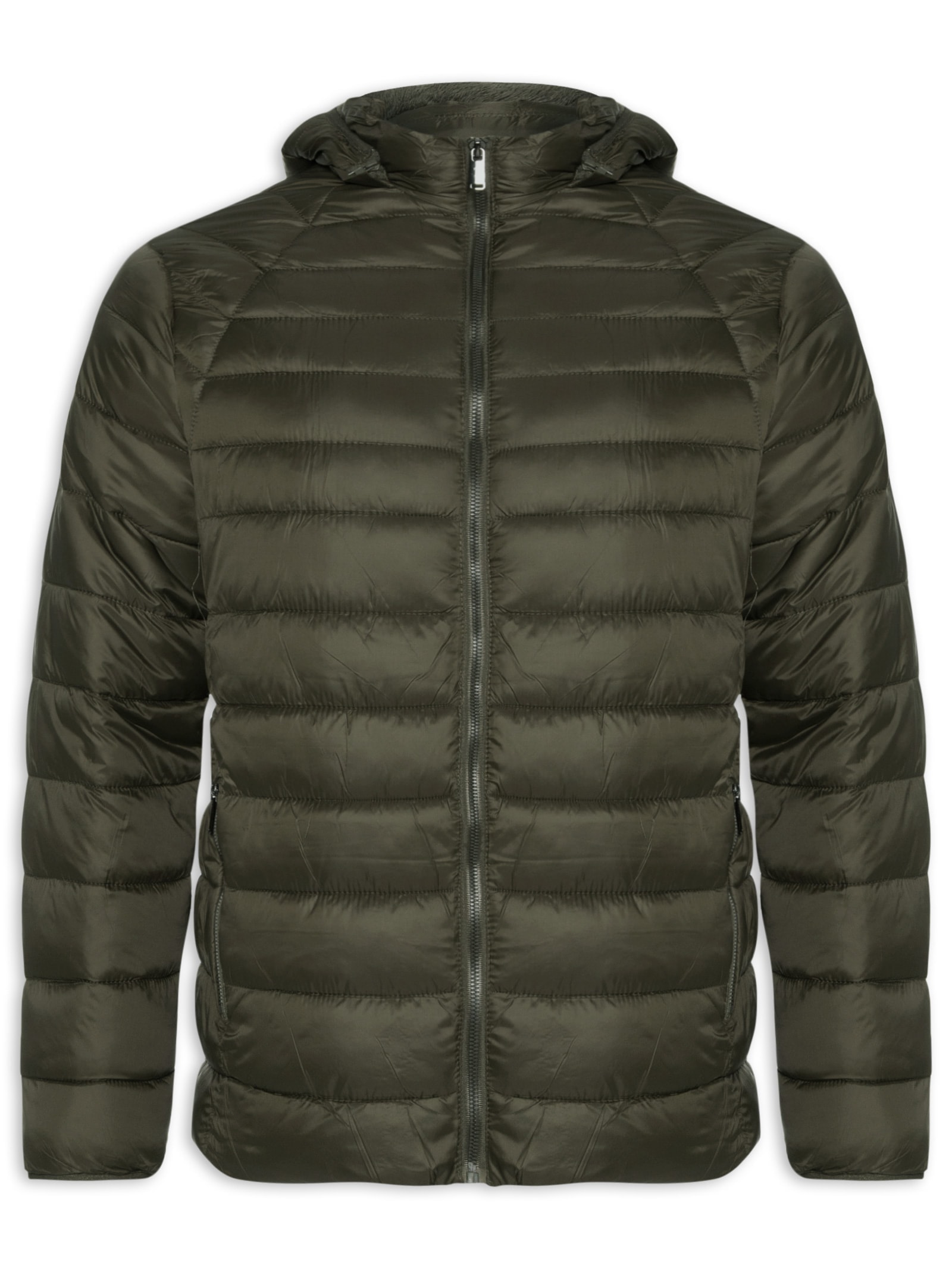Jaqueta Masculina Puffer Forro Pelúciado Com Capuz Verde Basiq Men