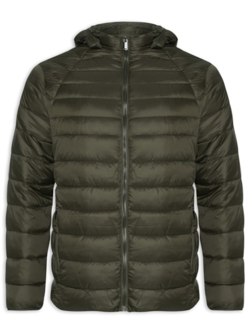 Jaqueta Masculina Puffer Forro Pelúciado Com Capuz – Verde