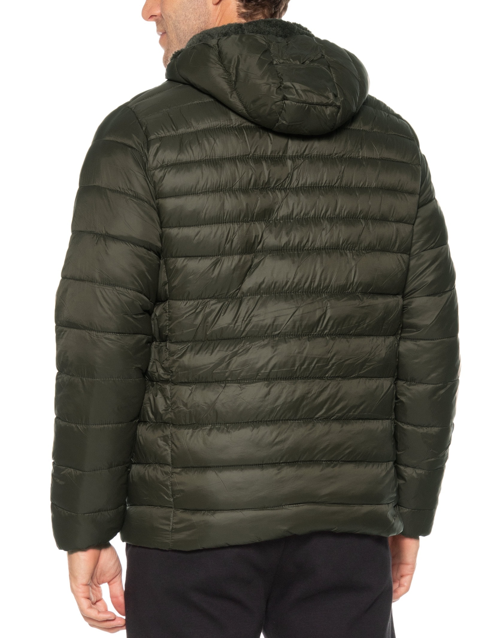 Jaqueta Masculina Puffer Forro Pelúciado Com Capuz Verde Basiq Men