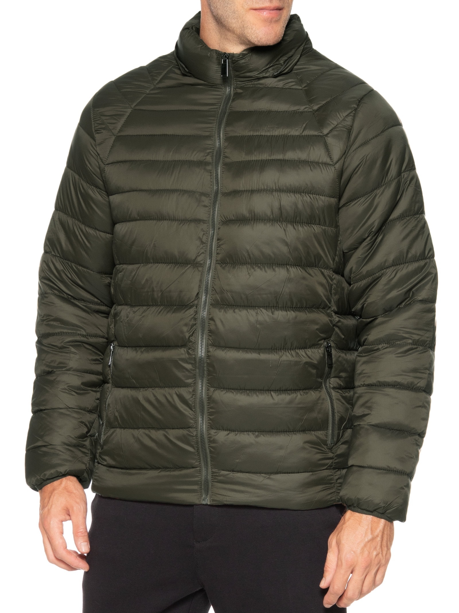 Jaqueta Masculina Puffer Forro Pelúciado Com Capuz Verde Basiq Men