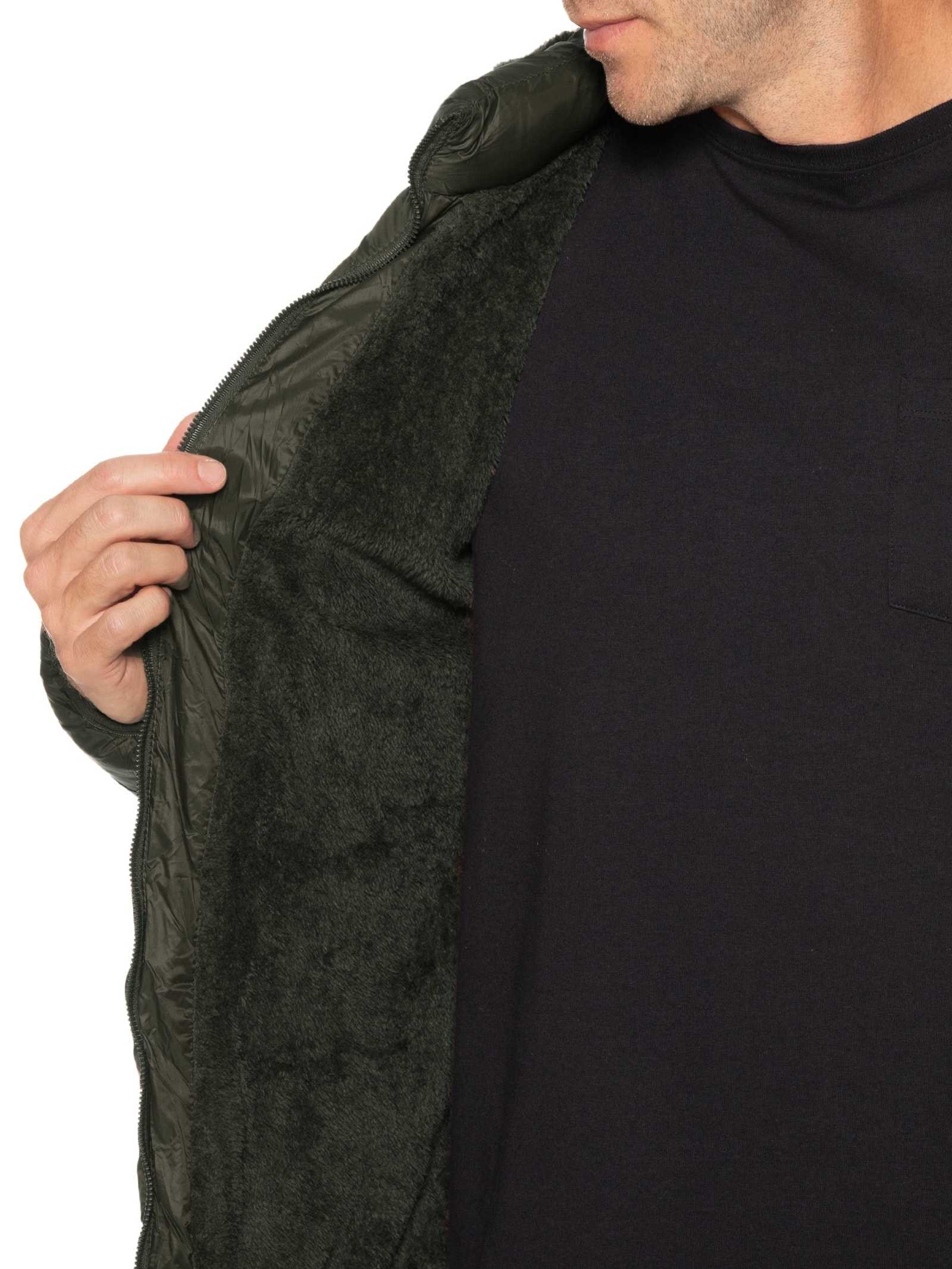 Jaqueta Masculina Puffer Forro Pelúciado Com Capuz Verde Basiq Men
