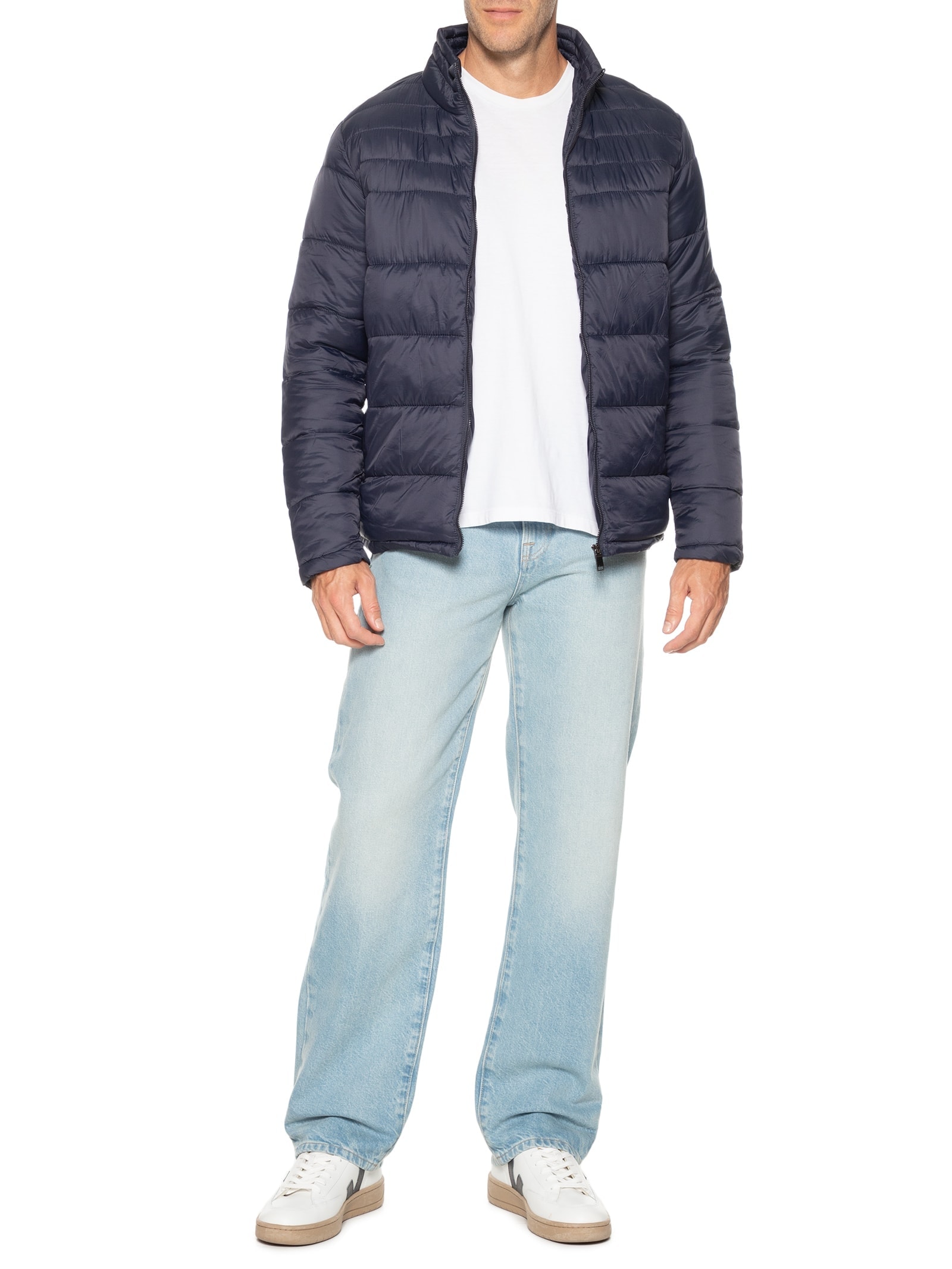 Jaqueta Masculina Puffer Forro Pelúciado Sem Capuz Azul Basiq Men