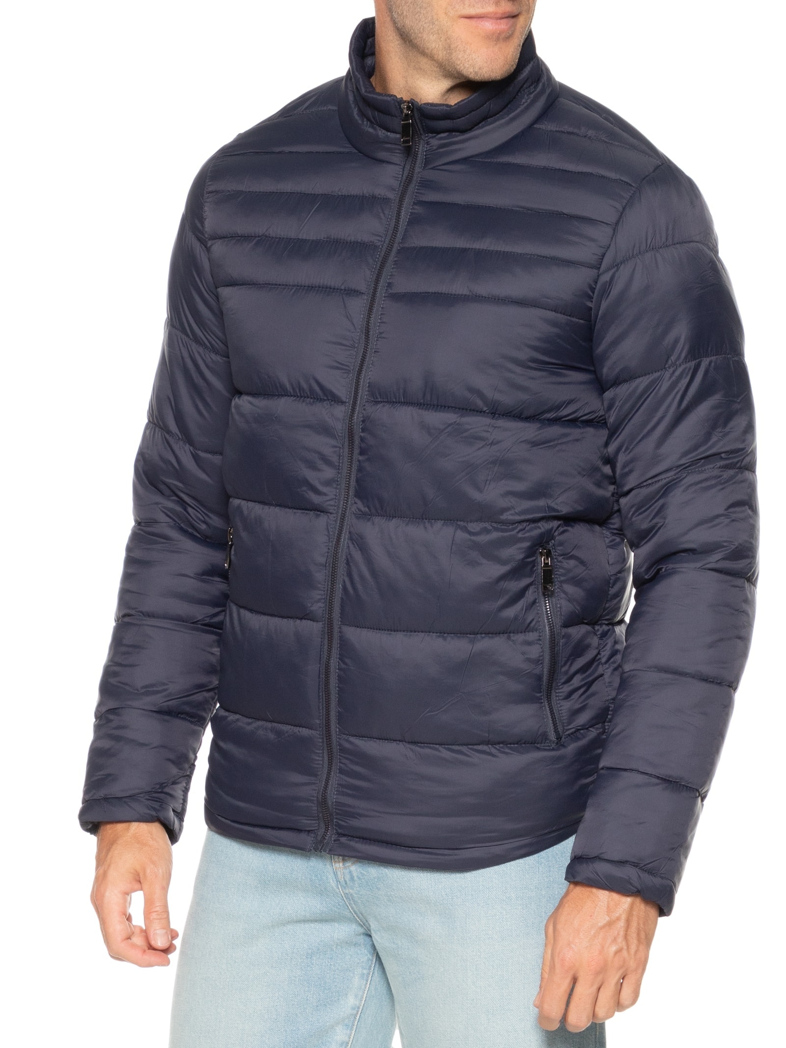 Jaqueta Masculina Puffer Forro Pelúciado Sem Capuz Azul Basiq Men