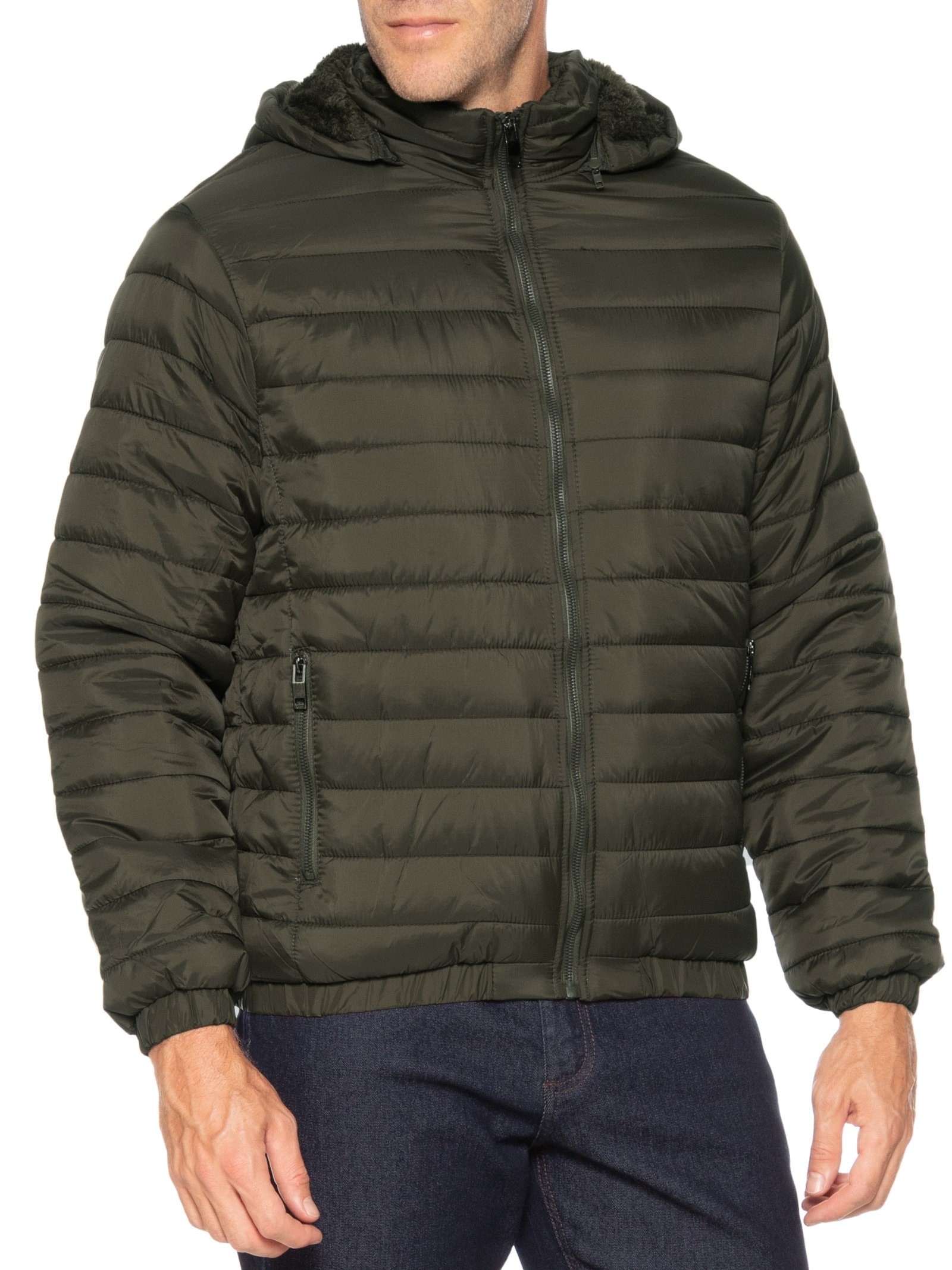 Jaqueta Masculina Puffer Forro Pelúciado Verde Basiq Men
