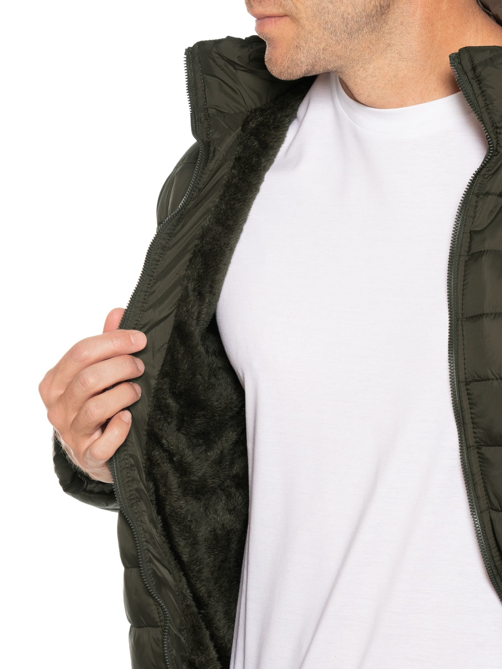 Jaqueta Masculina Puffer Forro Pelúciado Verde Basiq Men