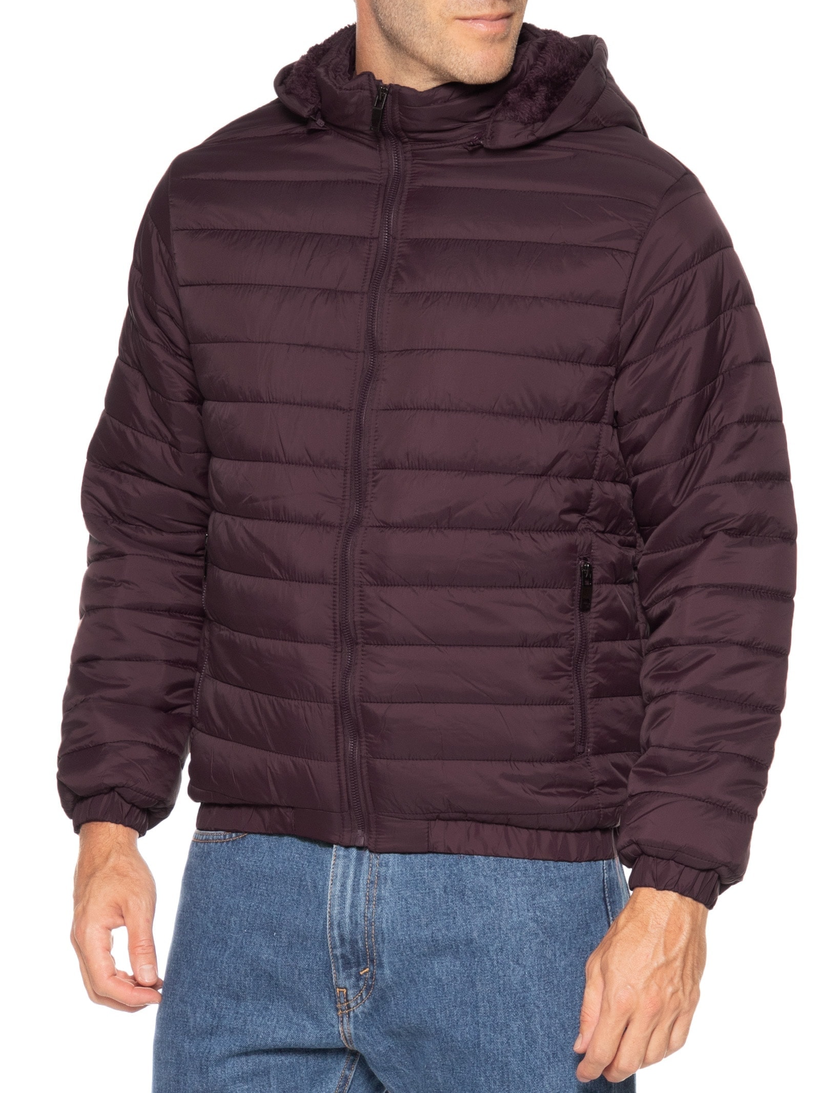 Jaqueta Masculina Puffer Forro Pelúciado Vinho Basiq Men