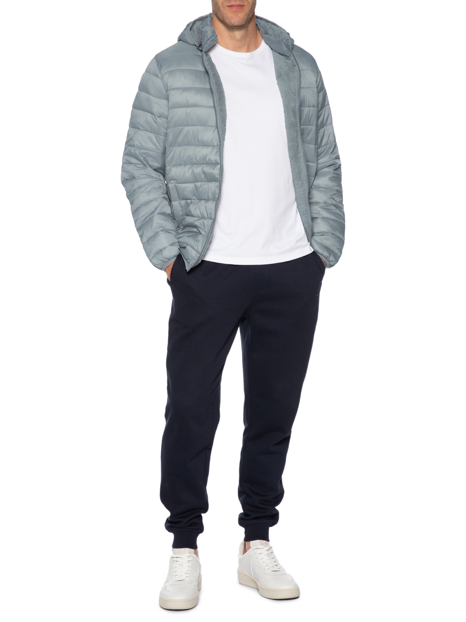 Jaqueta Masculina Puffer Nylon Cinza Basiq Men