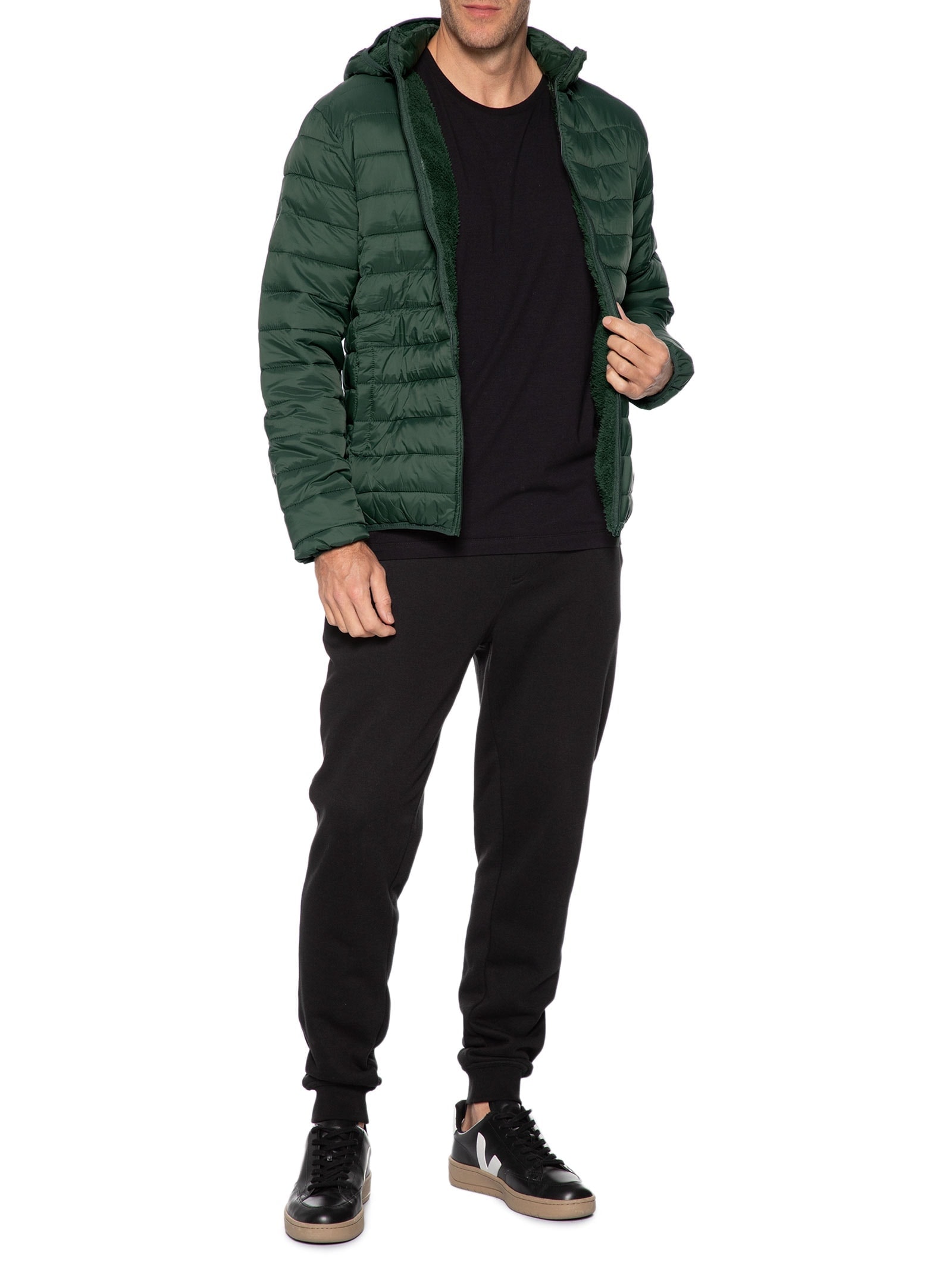 Jaqueta Masculina Puffer Nylon Verde Basiq Men