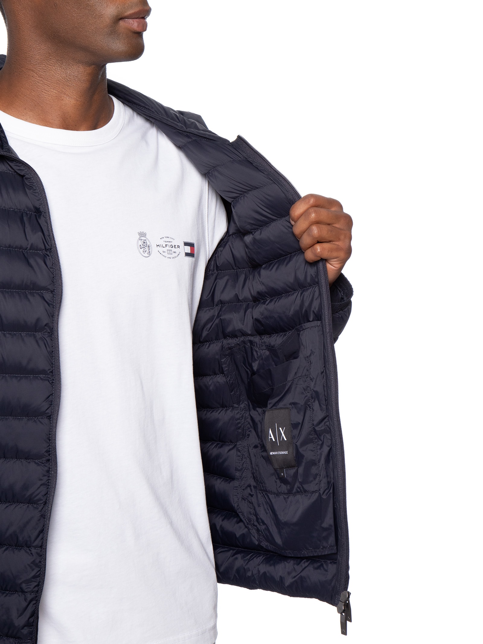Jaqueta Masculina Puffer Piumino Com Capuz Azul Armani Exchange