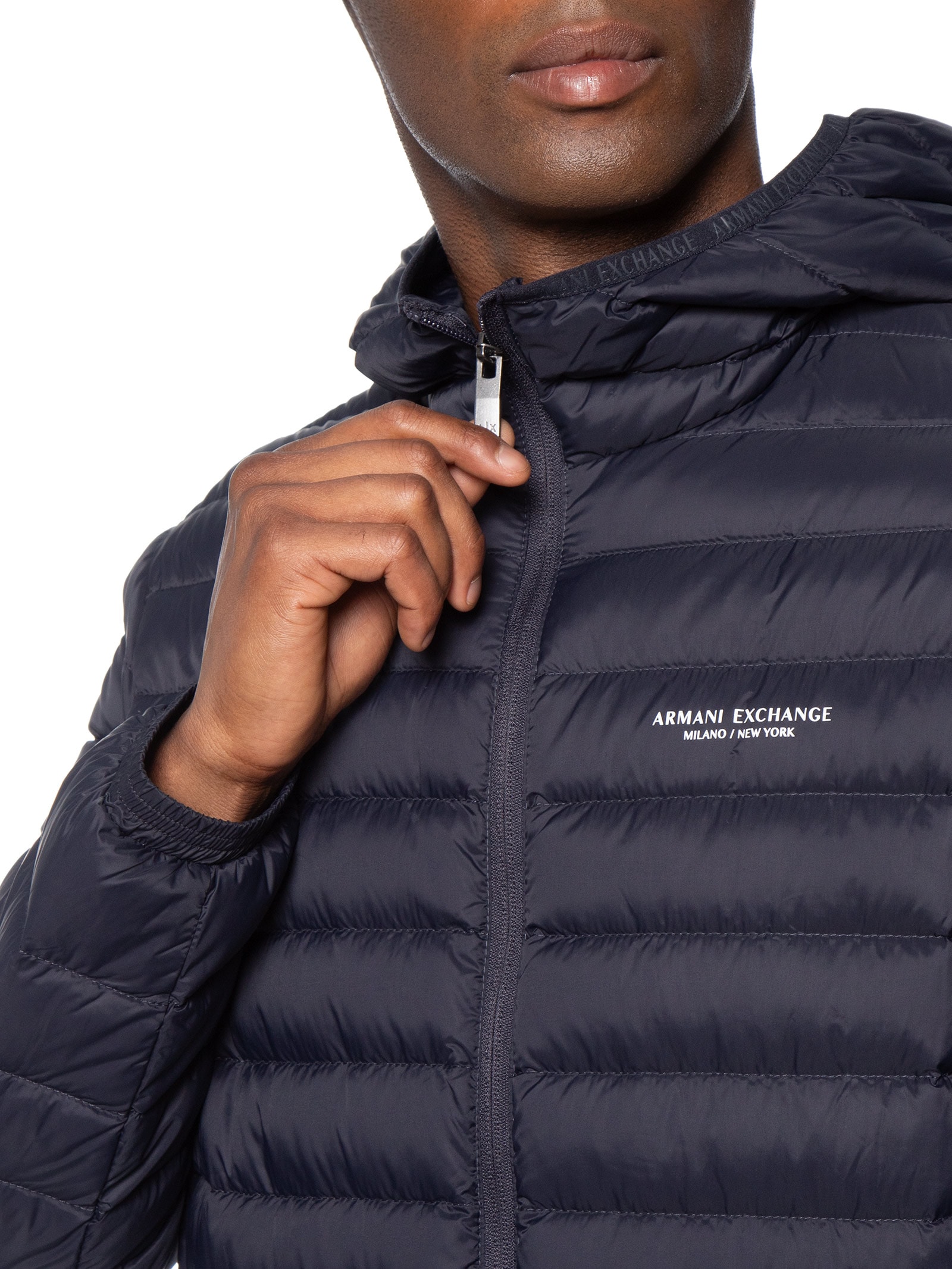 Jaqueta Masculina Puffer Piumino Com Capuz Azul Armani Exchange