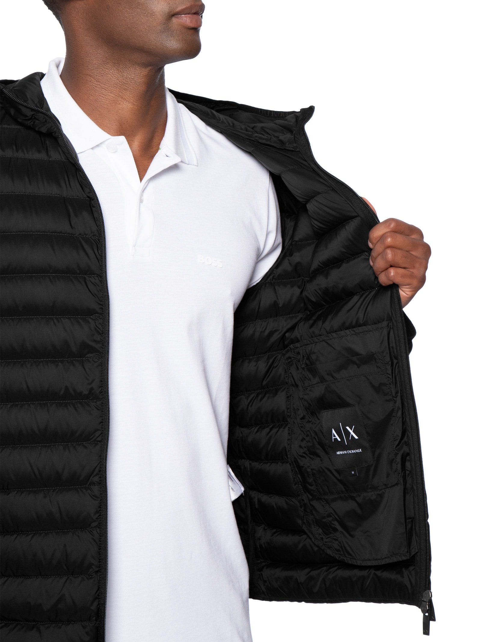 Jaqueta Masculina Puffer Piumino Com Capuz Preto Armani Exchange