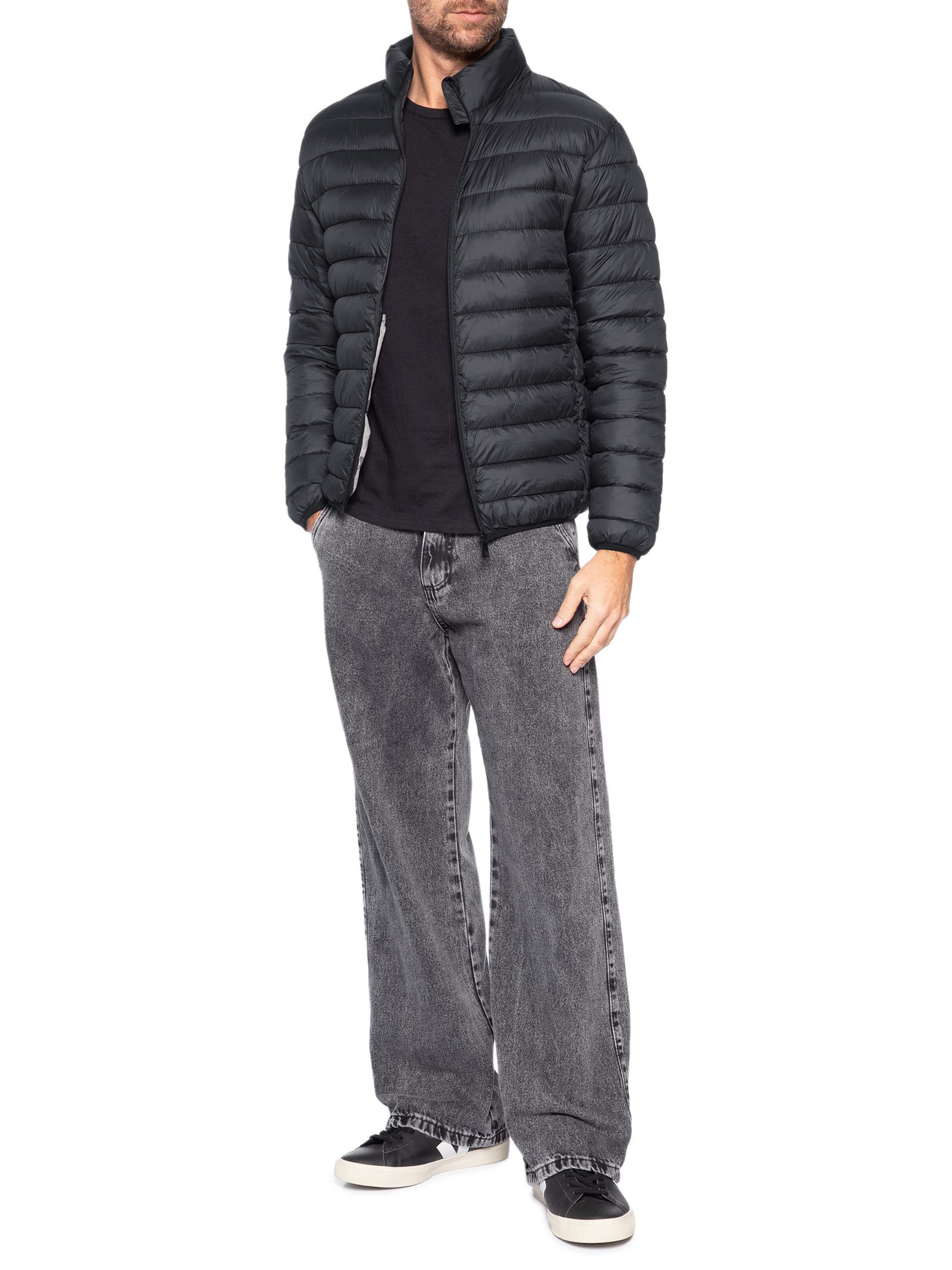 Jaqueta Masculina Puffer Sem Gorro Preto Basiq Men