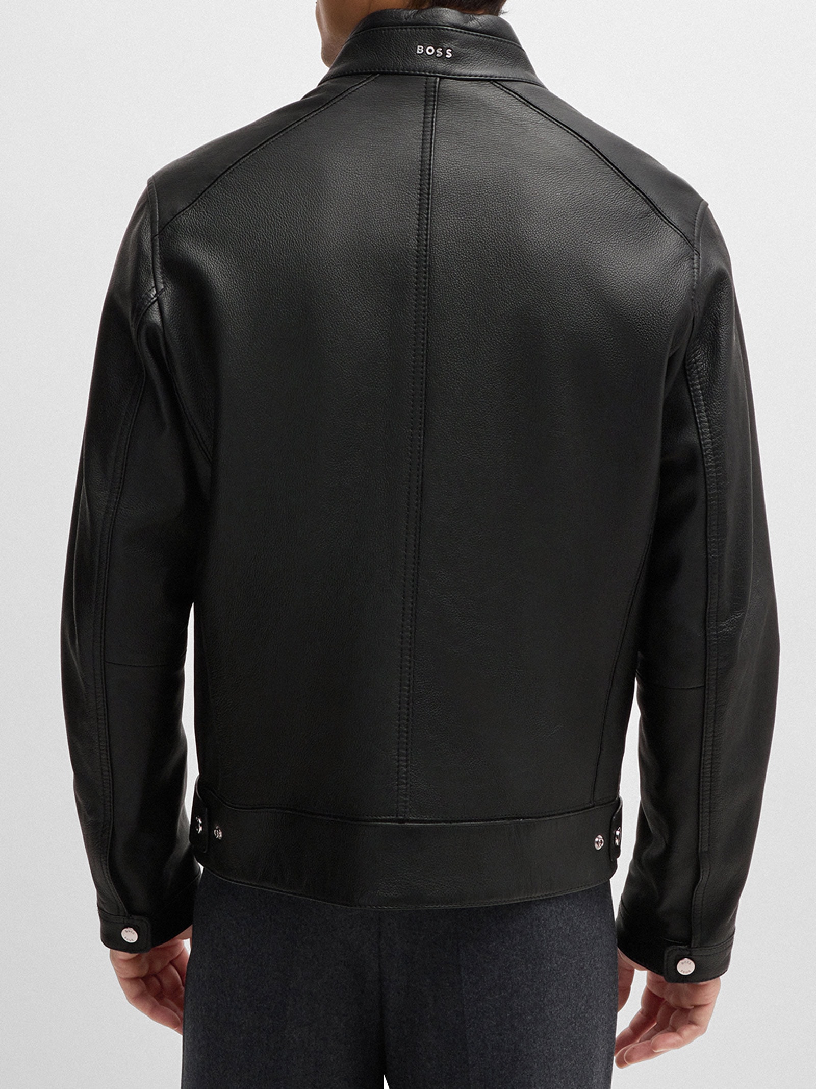 Jaqueta Masculina Regular De Couro H Mansell Preto Boss