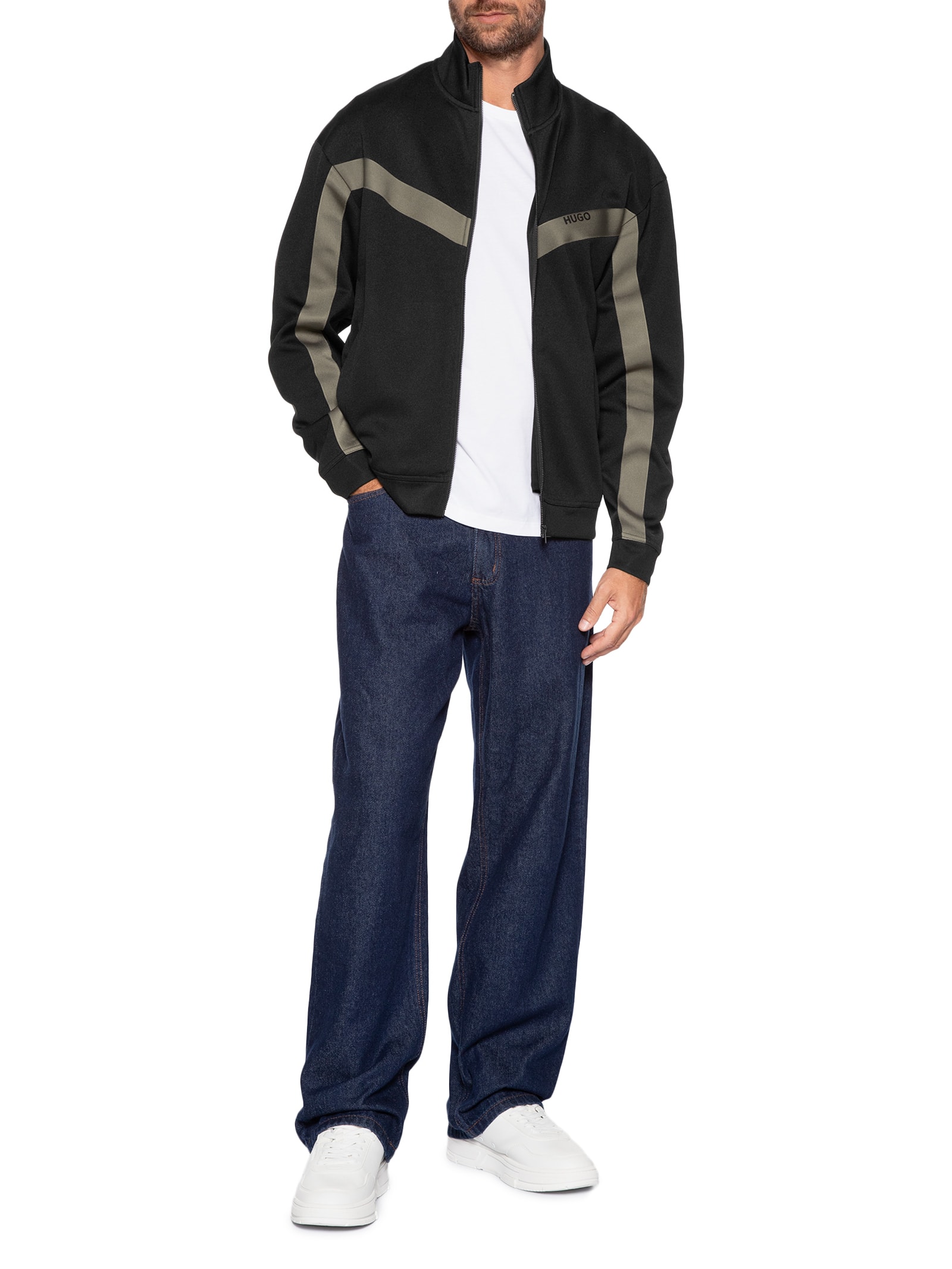 Jaqueta Masculina Relaxed- Fit Chevron Tape Darti Preto Hugo