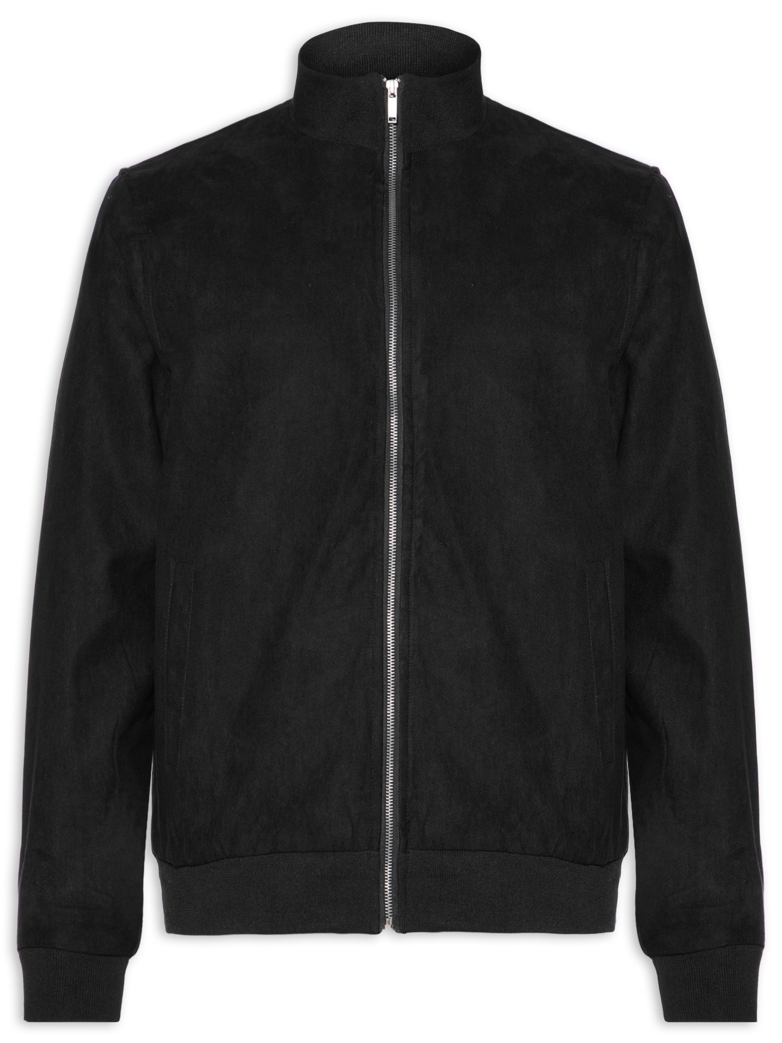 Jaqueta Masculina Suede Com Gola E Punhos Retilíneos Preto '2 Essential