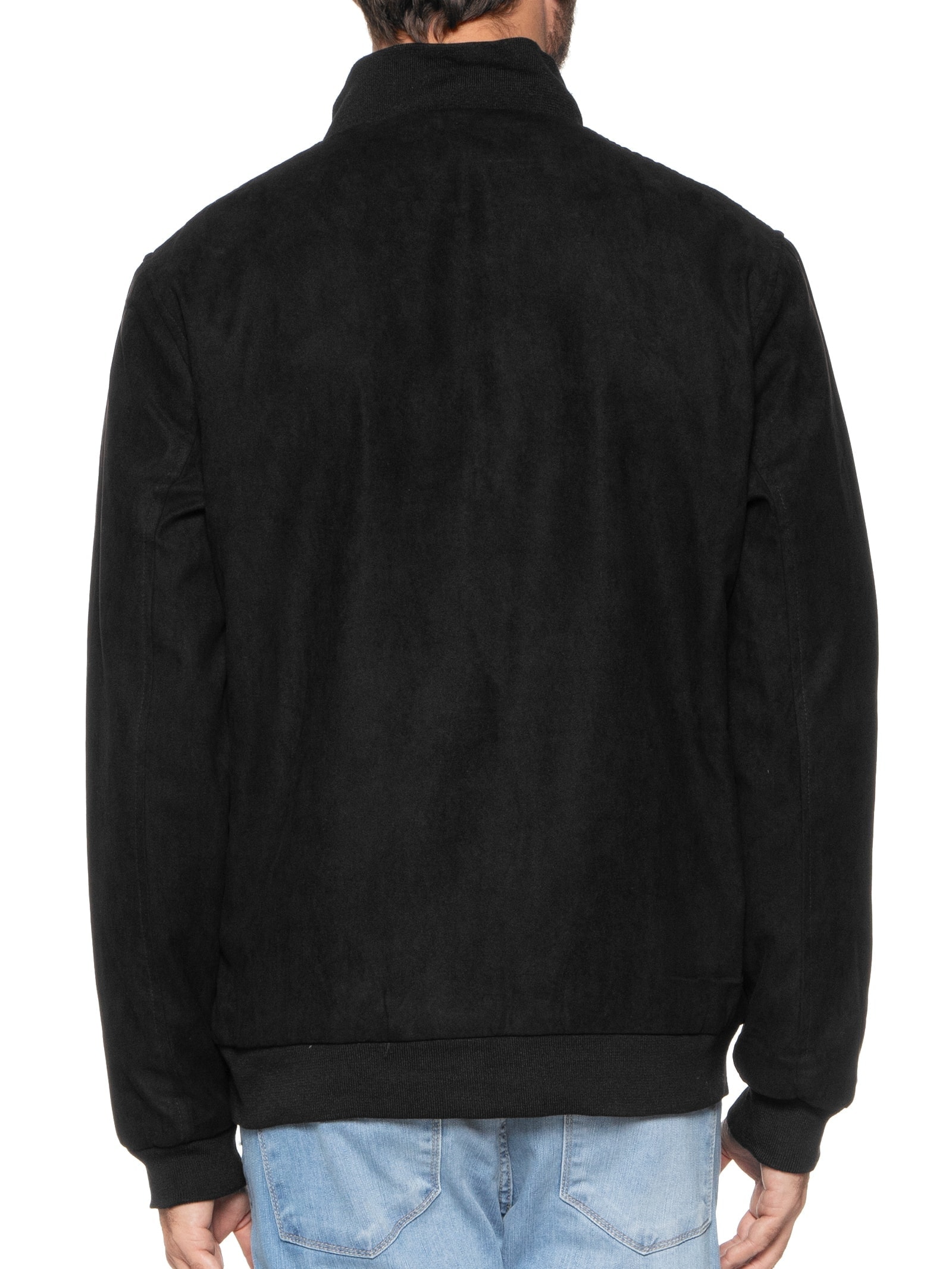 Jaqueta Masculina Suede Com Gola E Punhos Retilíneos Preto '2 Essential