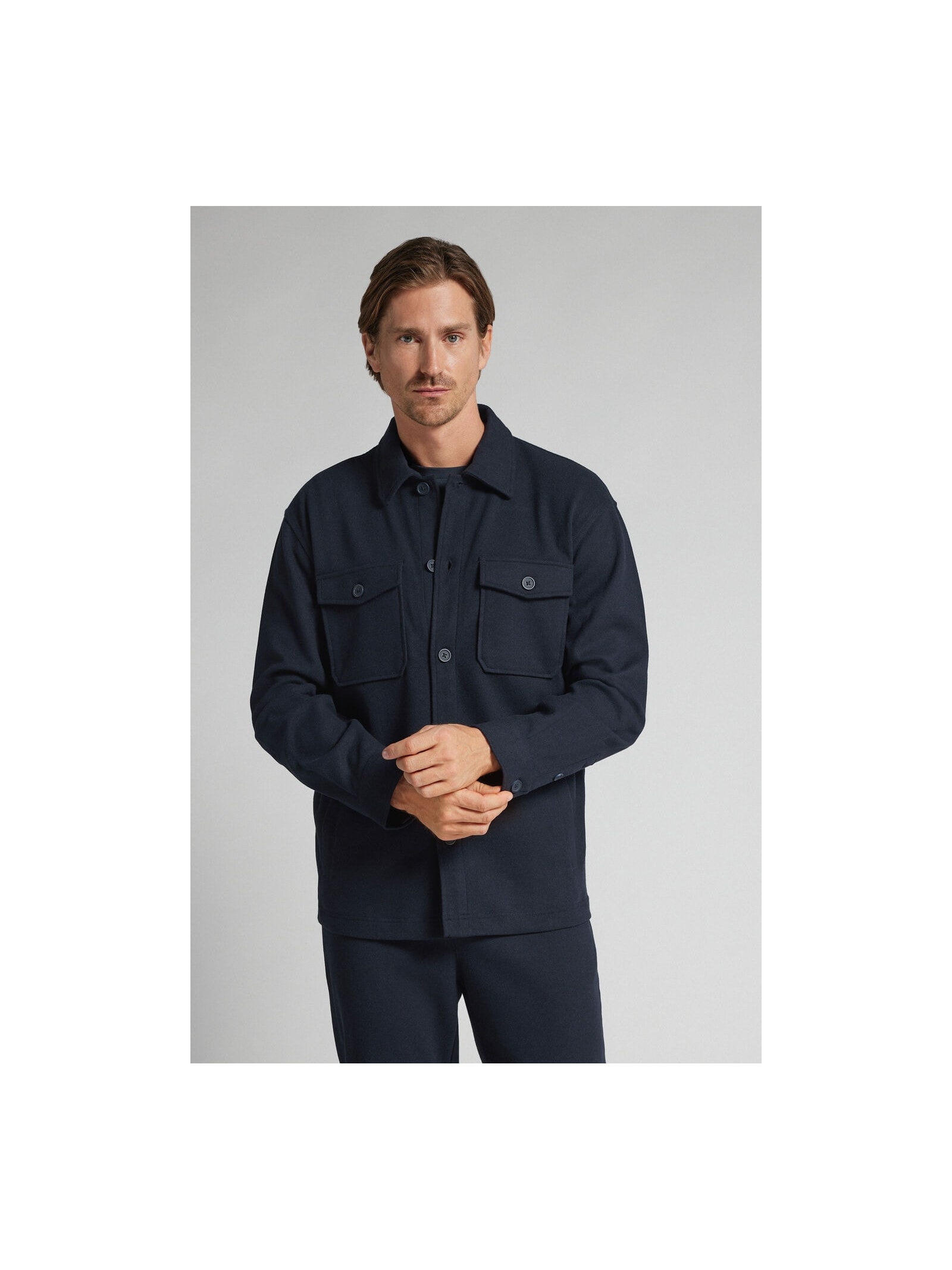 Jaqueta Overshirt Com Botões e Efeito Lã Azul Intimissimi