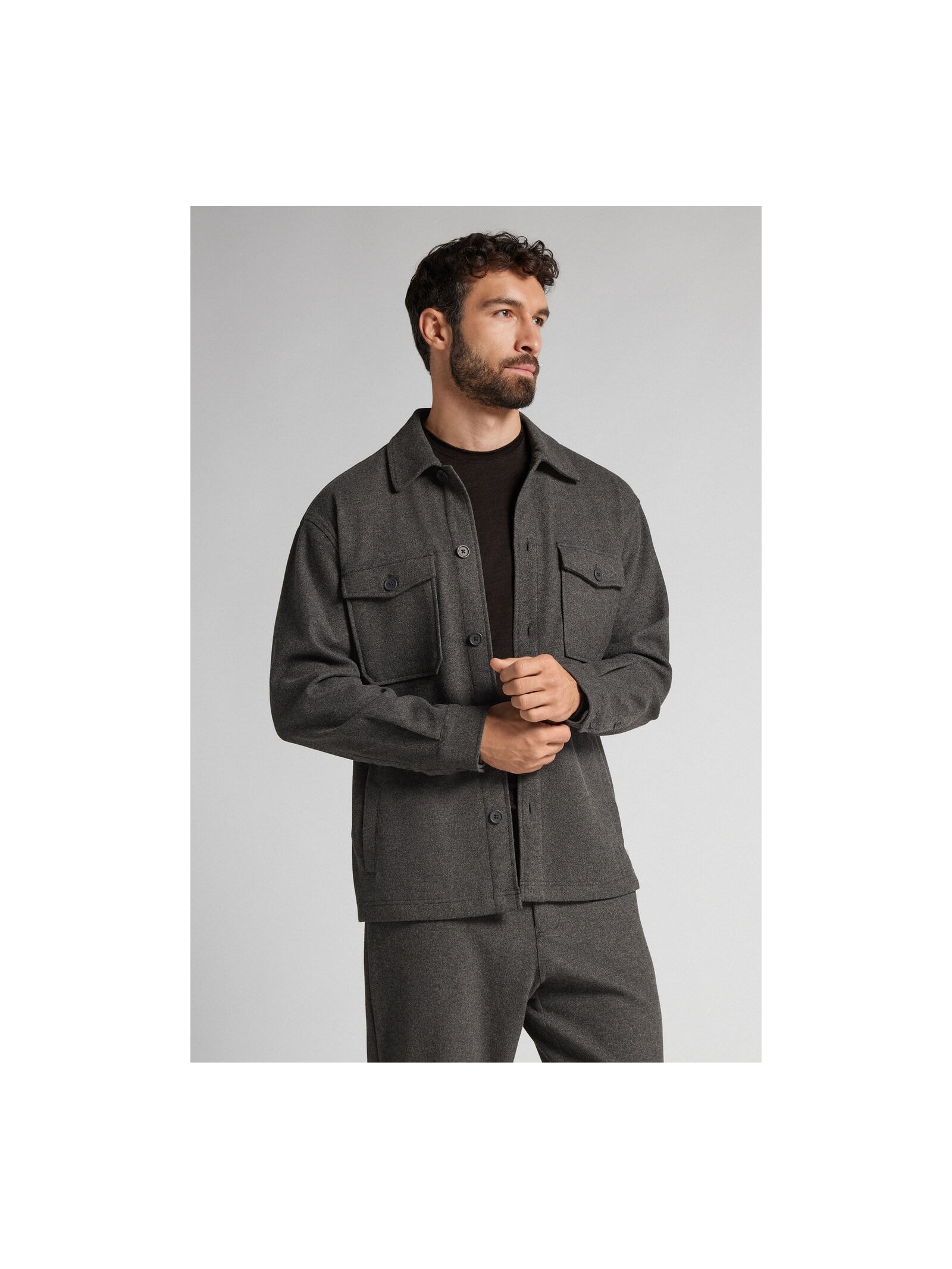 Jaqueta Overshirt Com Botões e Efeito Lã Cinza Intimissimi